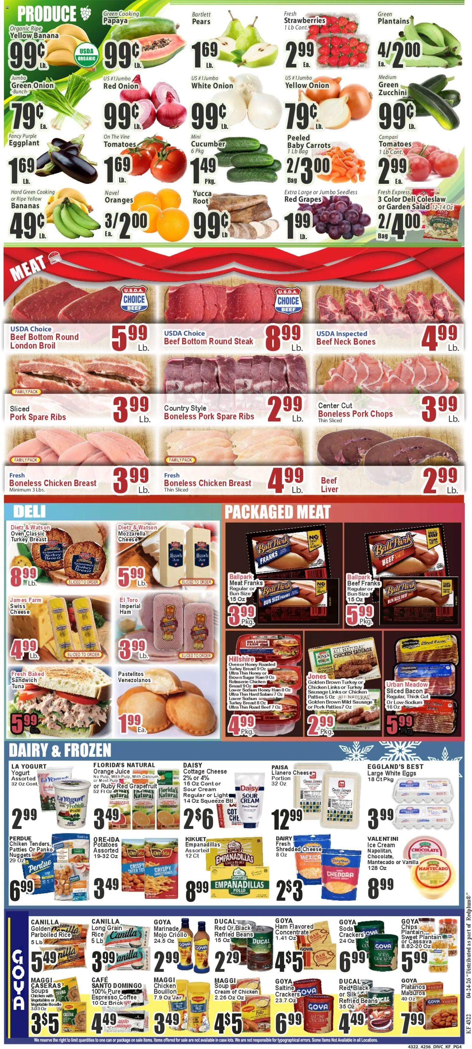 Key Food Weekly Ad - valid from 24.04.2026 | Page: 4 | Products: Bananas, Rice, Strawberries, Sausage