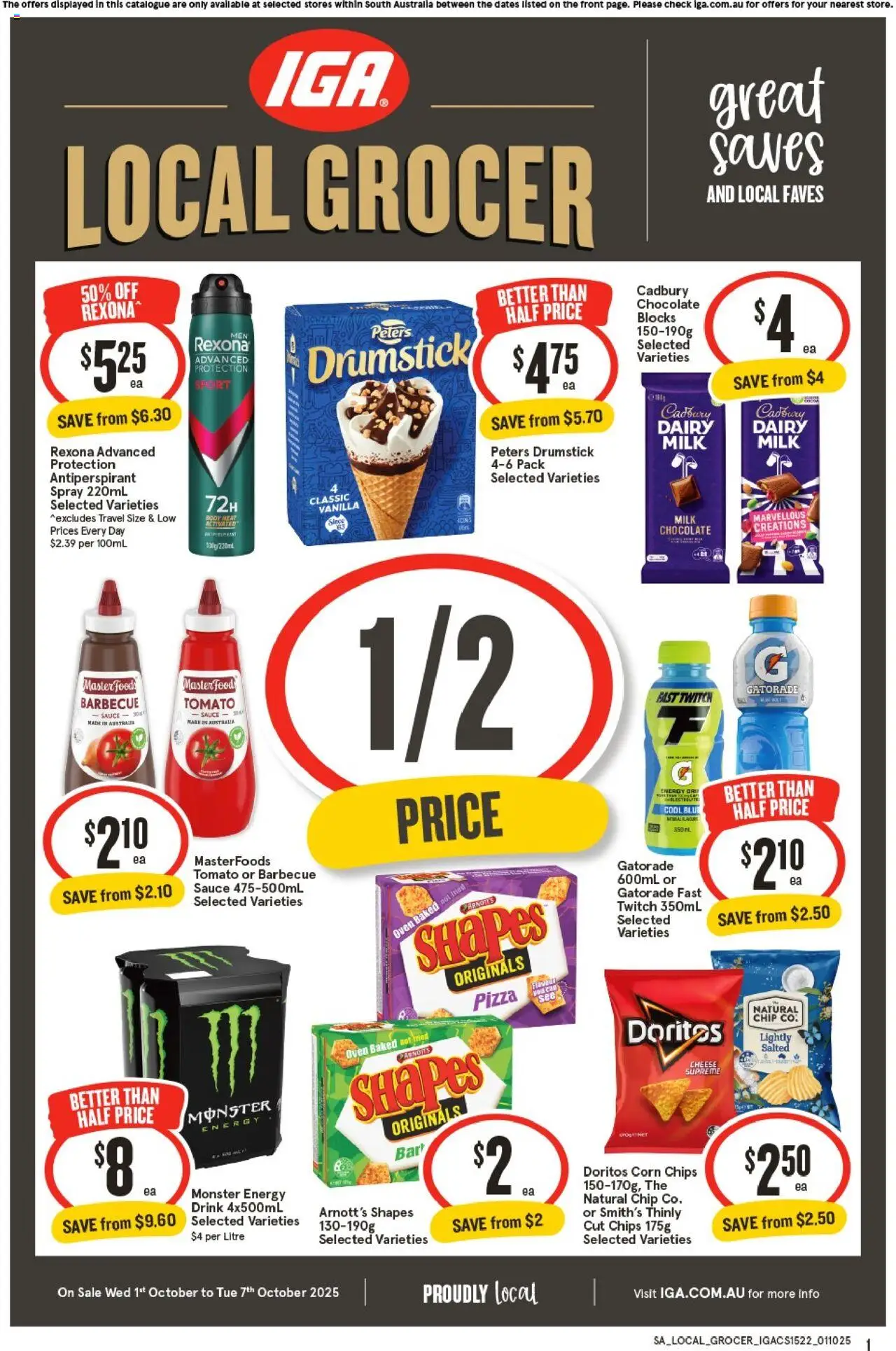 IGA catalogue - valid from 01.10.2025 | Page: 1 | Products: Milk, Cheese, Pizza, Antiperspirant