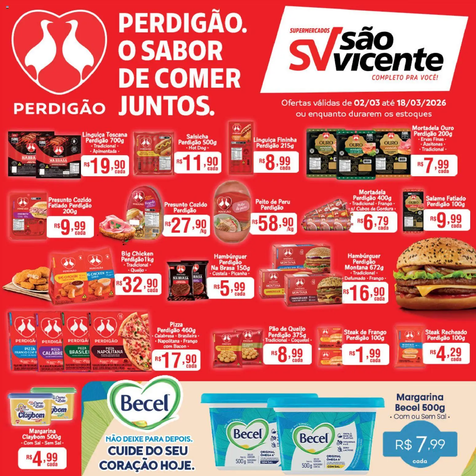 Supermercados São Vicente Folheto - válido de 02.03.2026 | Página: 1 | Produtos: Salsicha, Pão, Peito de peru, Sal