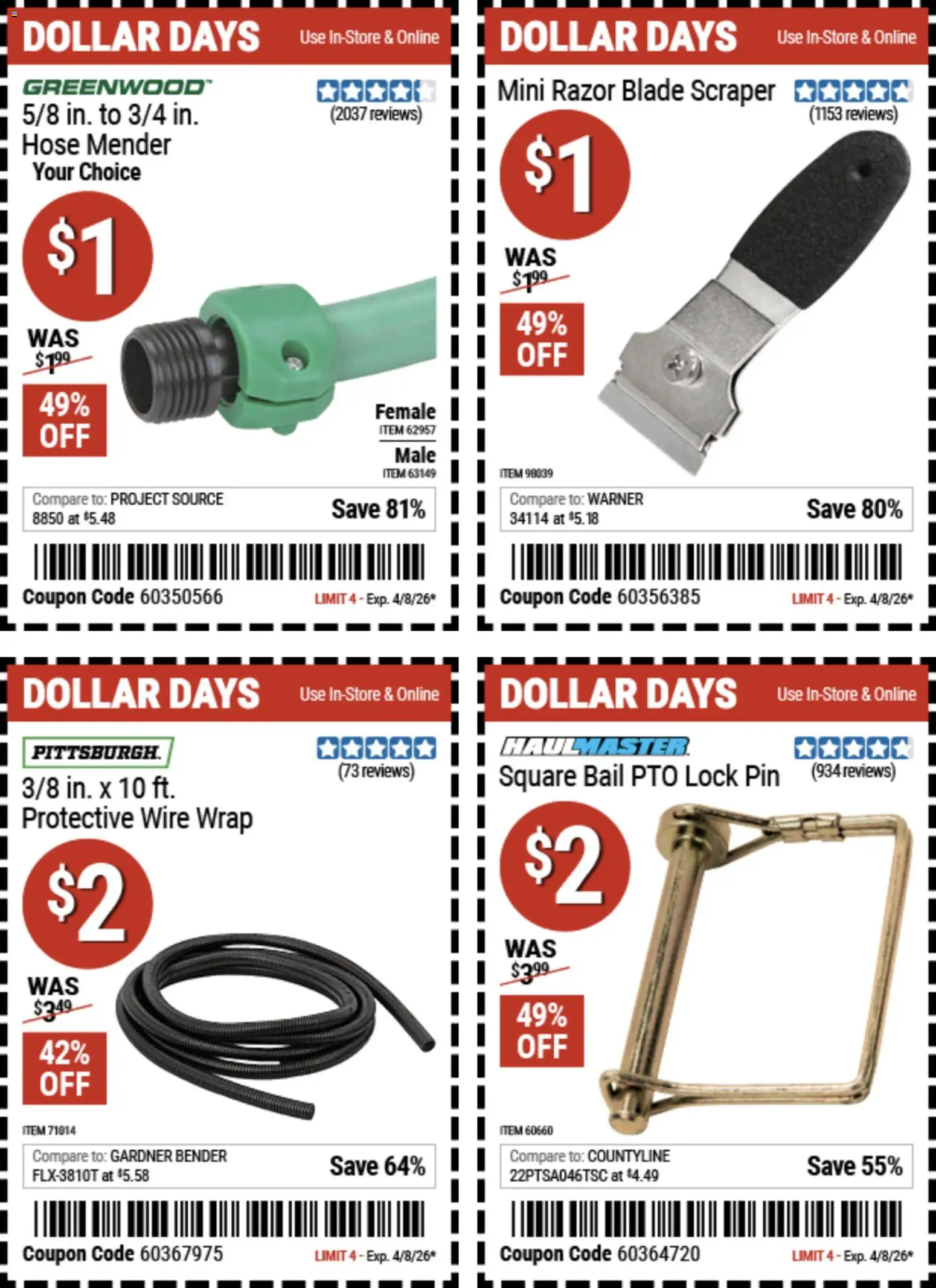 Harbor Freight Dollar Days - valid from 26.03.2026 | Page: 3 | Products: Wire, Pin, Razor Blade