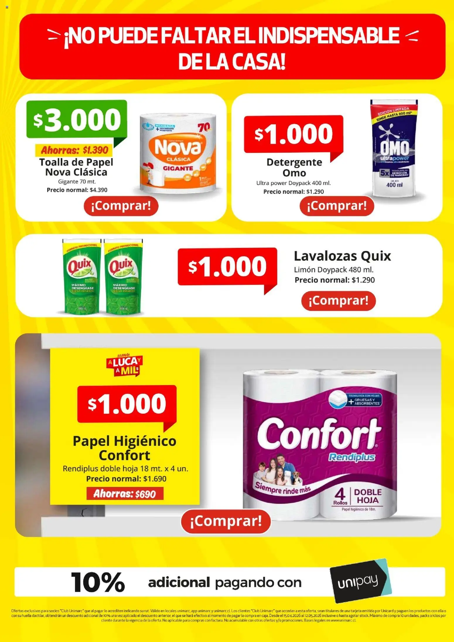 Unimarc Ofertas │ válido desde el 15.04.2026 | Página: 17 | Productos: Limón, Toalla, Papel higiénico, Detergente