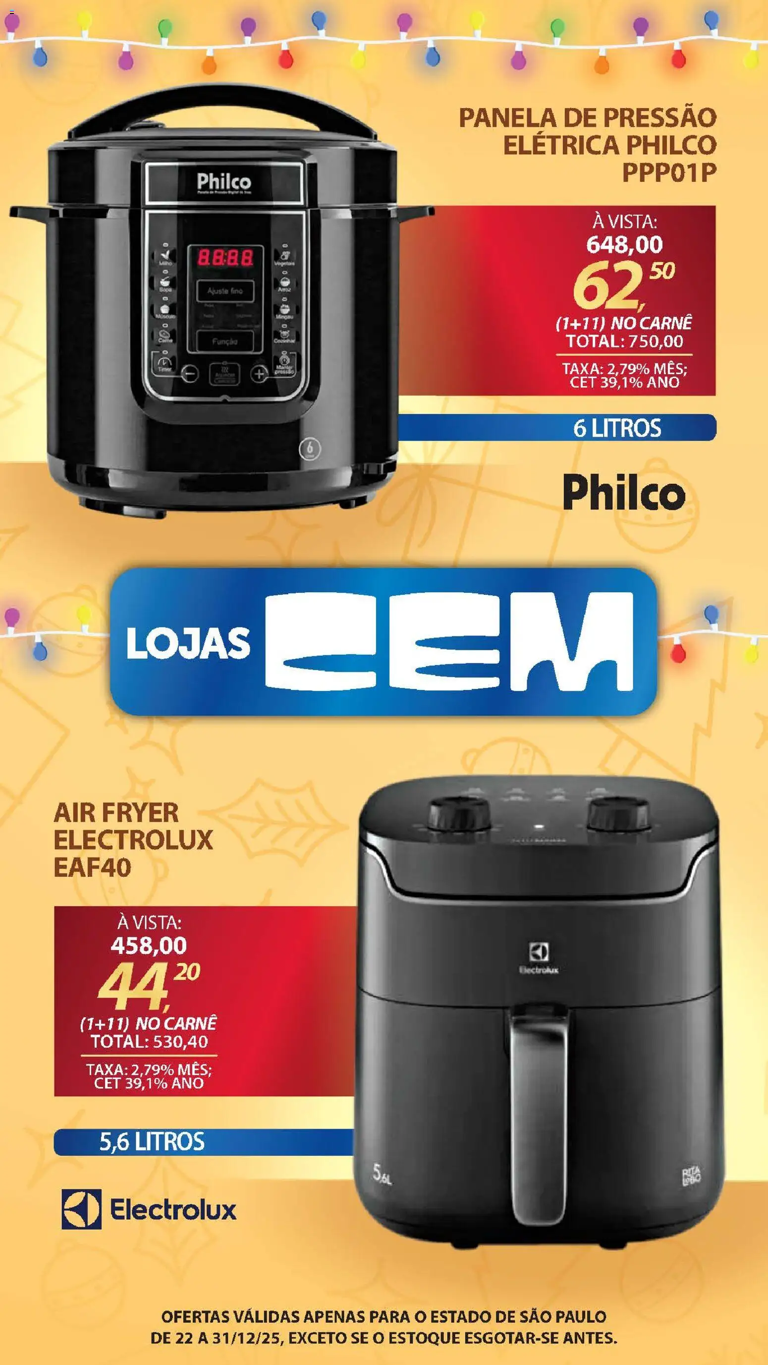 Lojas Cem Folheto - válido de 22.12.2025 | Página: 75 | Produtos: Mingau, Air fryer, Panela de pressão, Carne