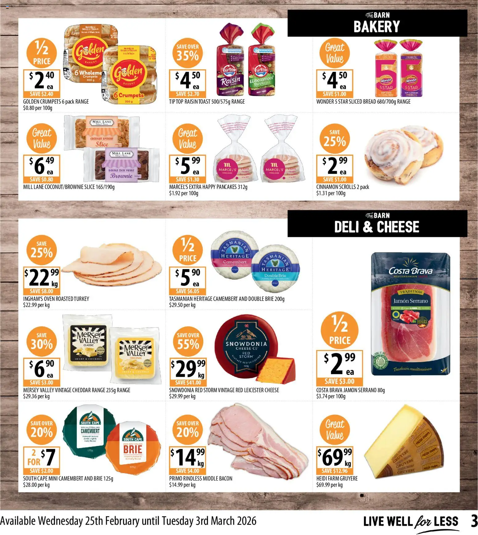Supabarn catalogue - valid from 25.02.2026 | Page: 3 | Products: Crumpets, Cheese, Turkey, Bakery