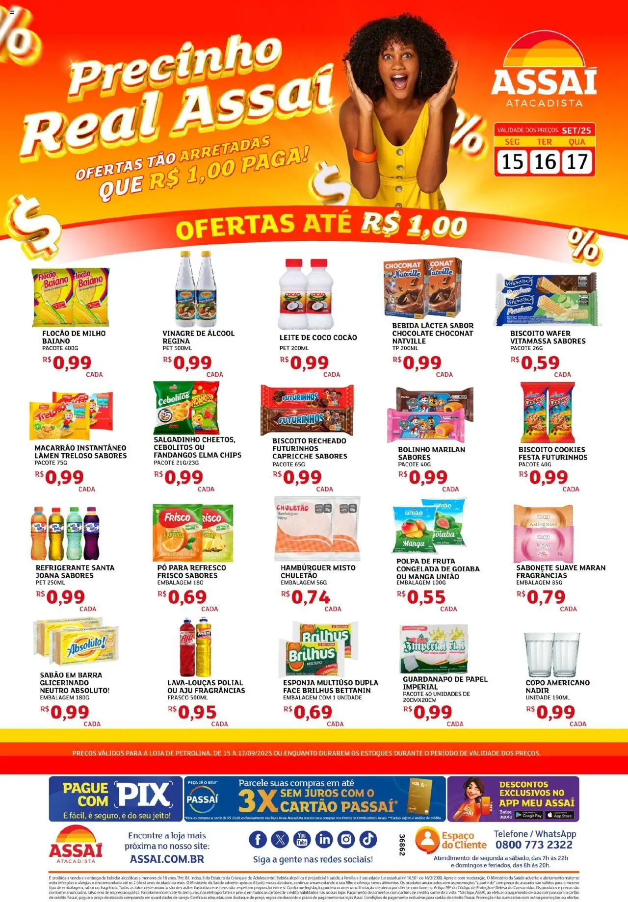 Assaí Atacadista Folheto - válido de 16.09.2025 | Página: 1 | Produtos: Biscoito, Base, Macarrão instantâneo, Telefone