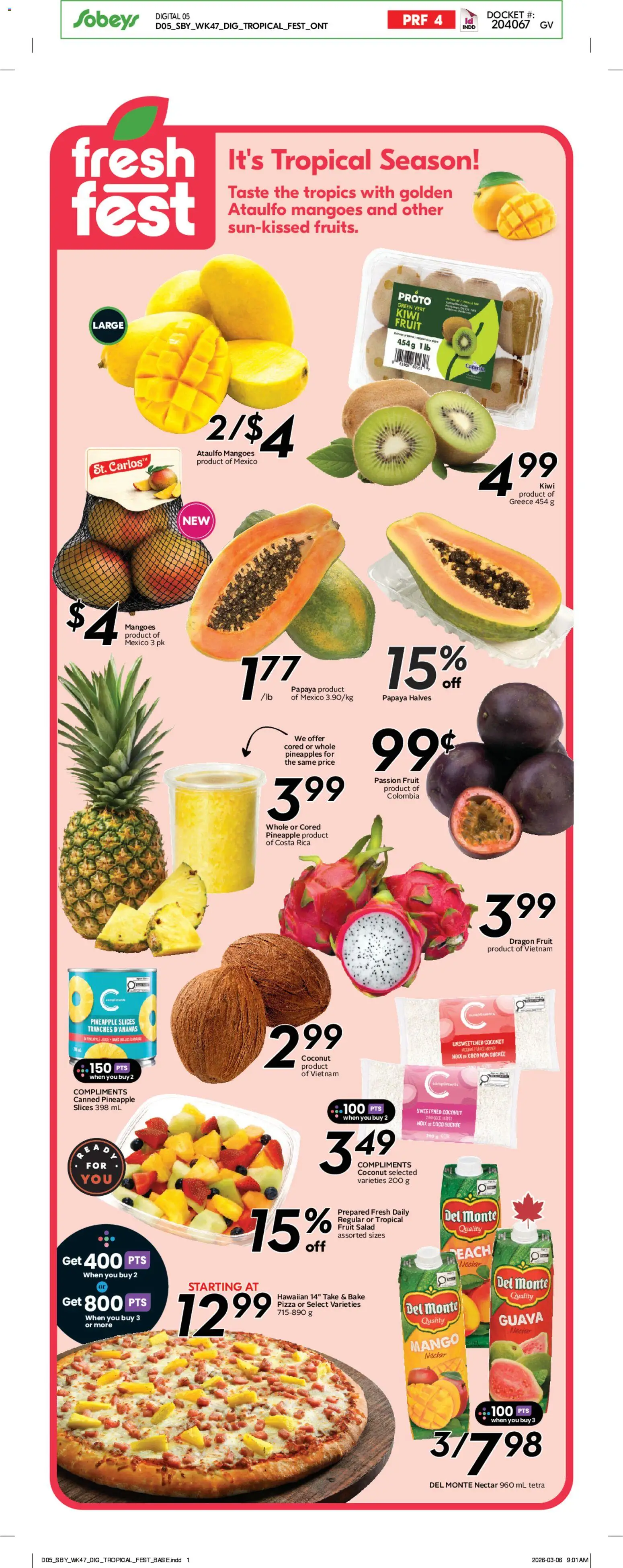 Sobeys flyer valid from 19.03.2026 | Page: 18 | Products: Pineapple, Kiwi, Salad, Pizza