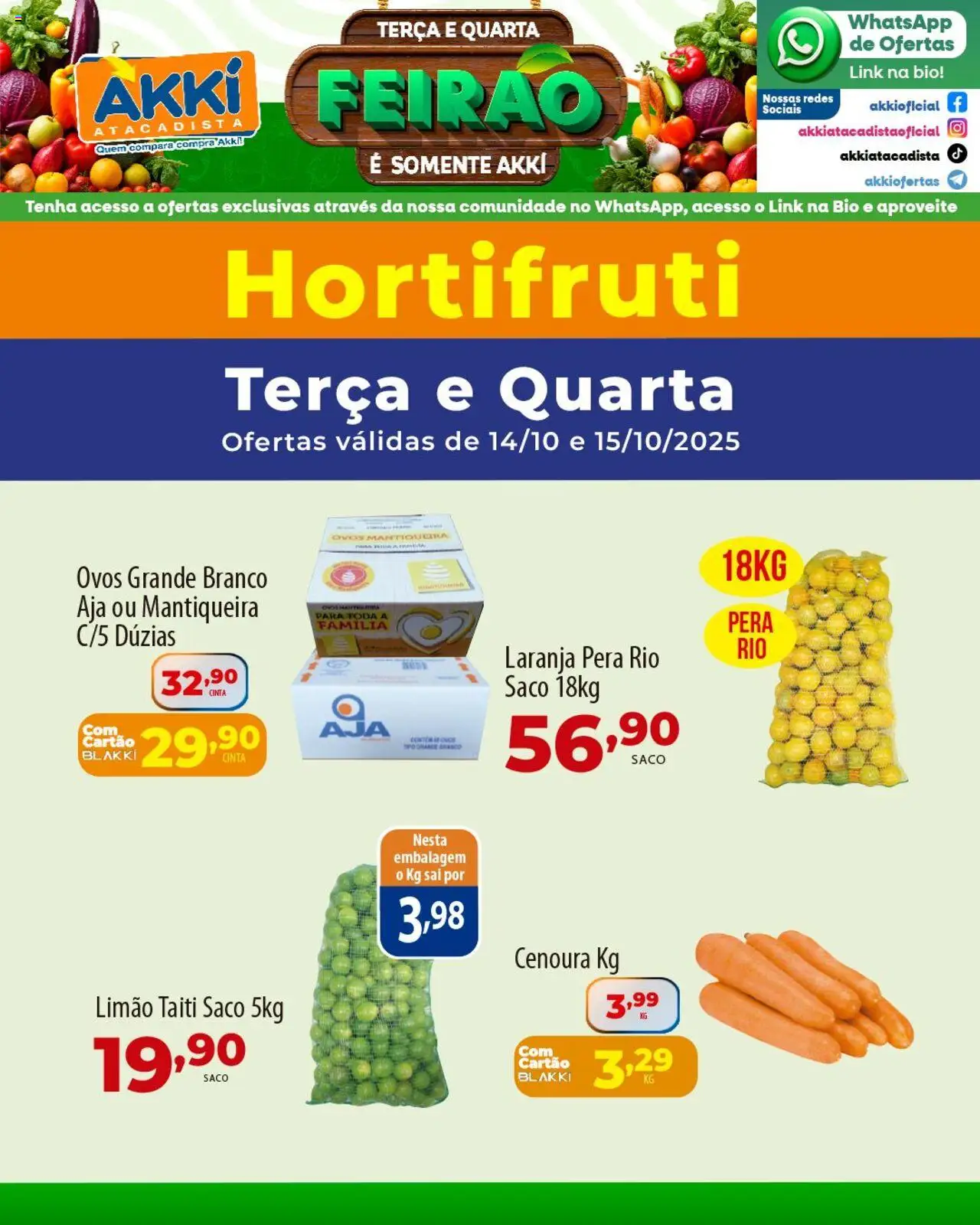 Akki Atacadista Folheto - válido de 14.10.2025 | Página: 1 | Produtos: Pera, Ovos, Cenoura