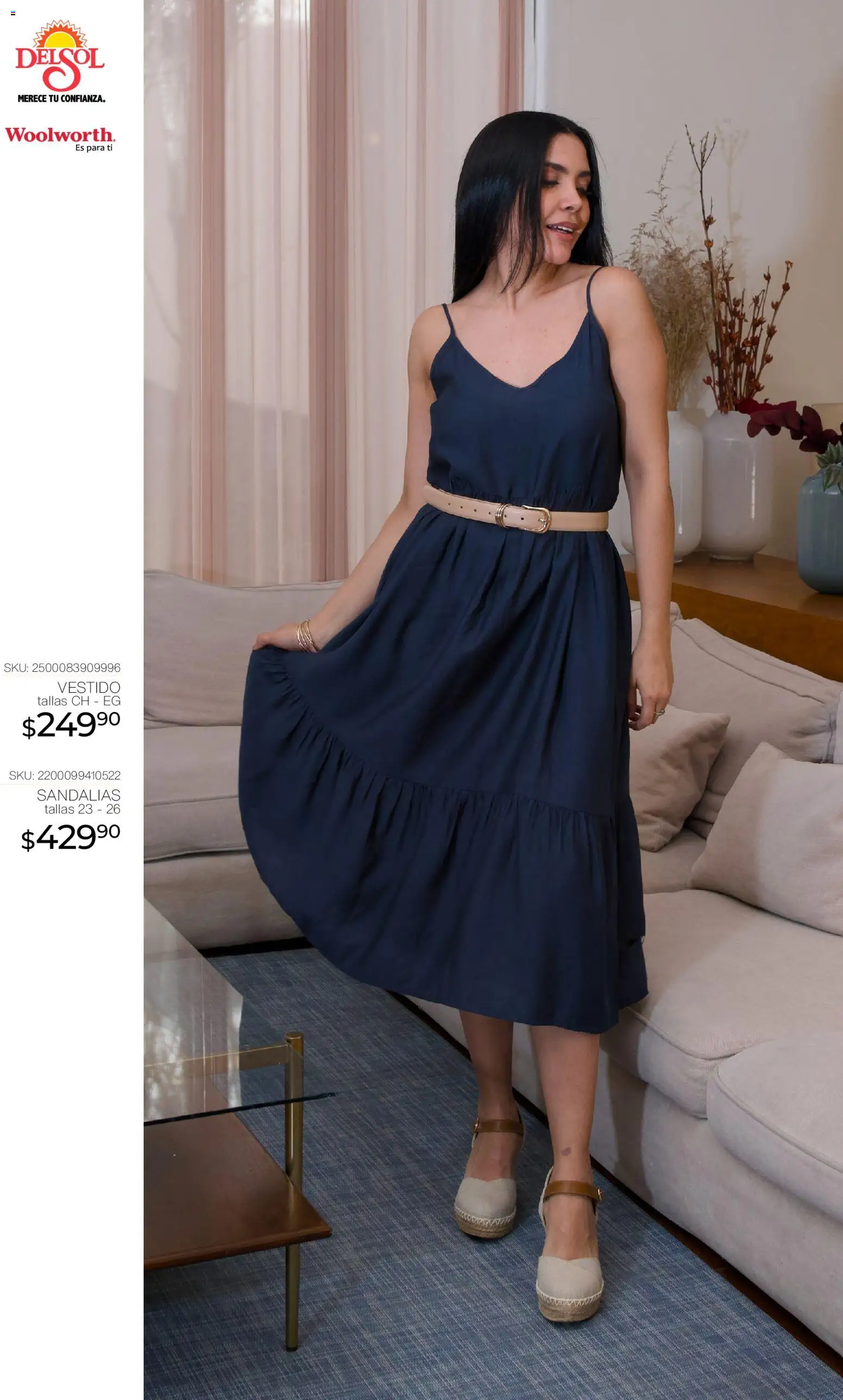 Nuevas ofertas de Del Sol y Woolworth válidas en toda la República Mexicana desde el 16.04.2026. ¡Encuentra las mejores ofertas en Del Sol y Woolworth katalog Moda para Mamá ! | Página: 4 | Productos: Vestido, Sandalias