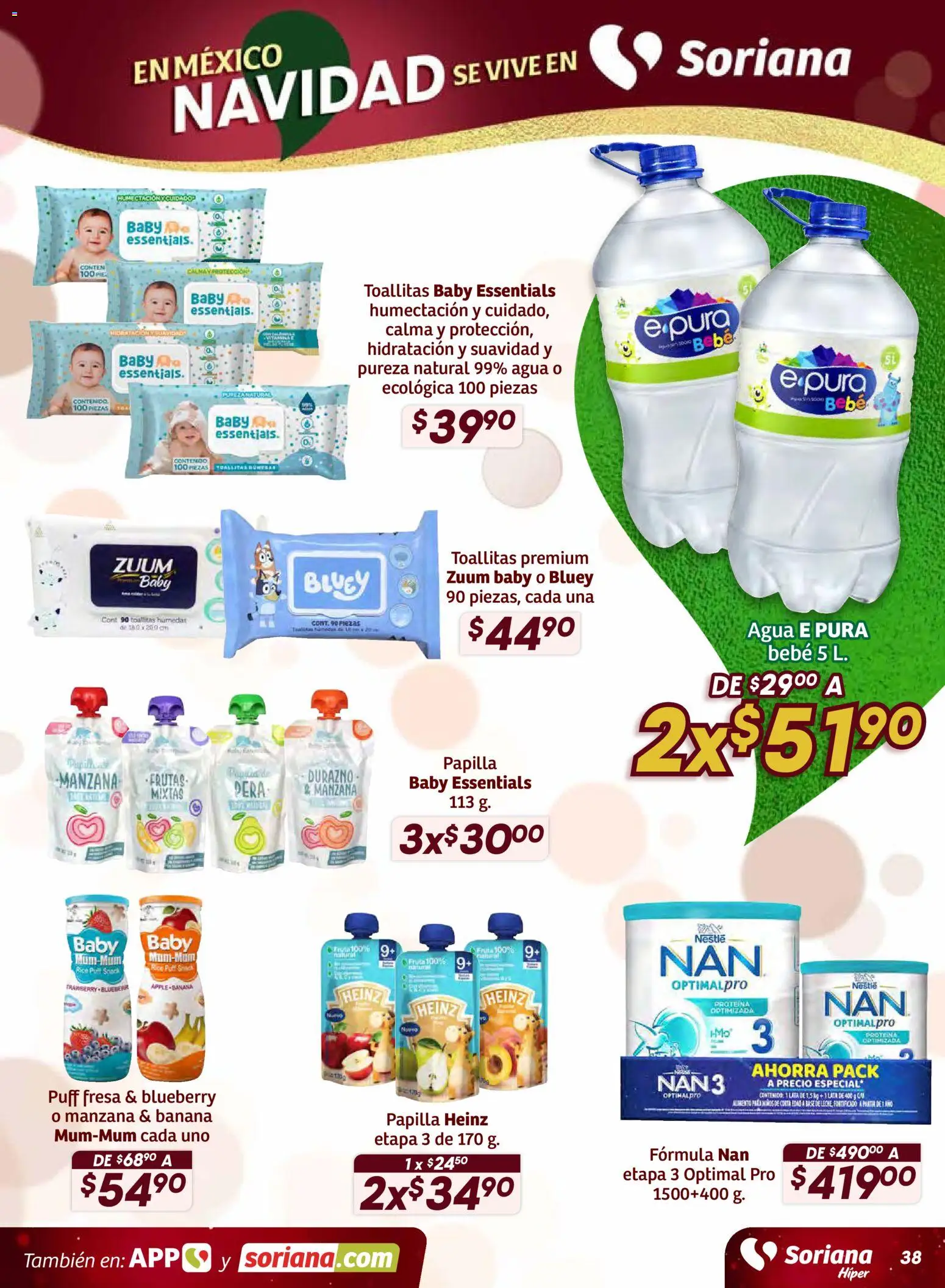 Nuevas ofertas de Soriana válidas en toda la República Mexicana desde el 11.12.2025. ¡Encuentra las mejores ofertas en Soriana - Preciazazaso Híper: Edo Mex, Gro, Hgo, Mor, Pue, Qto, Tlax, Ver! | Página: 38 | Productos: Pera, Durazno, Manzana, Agua