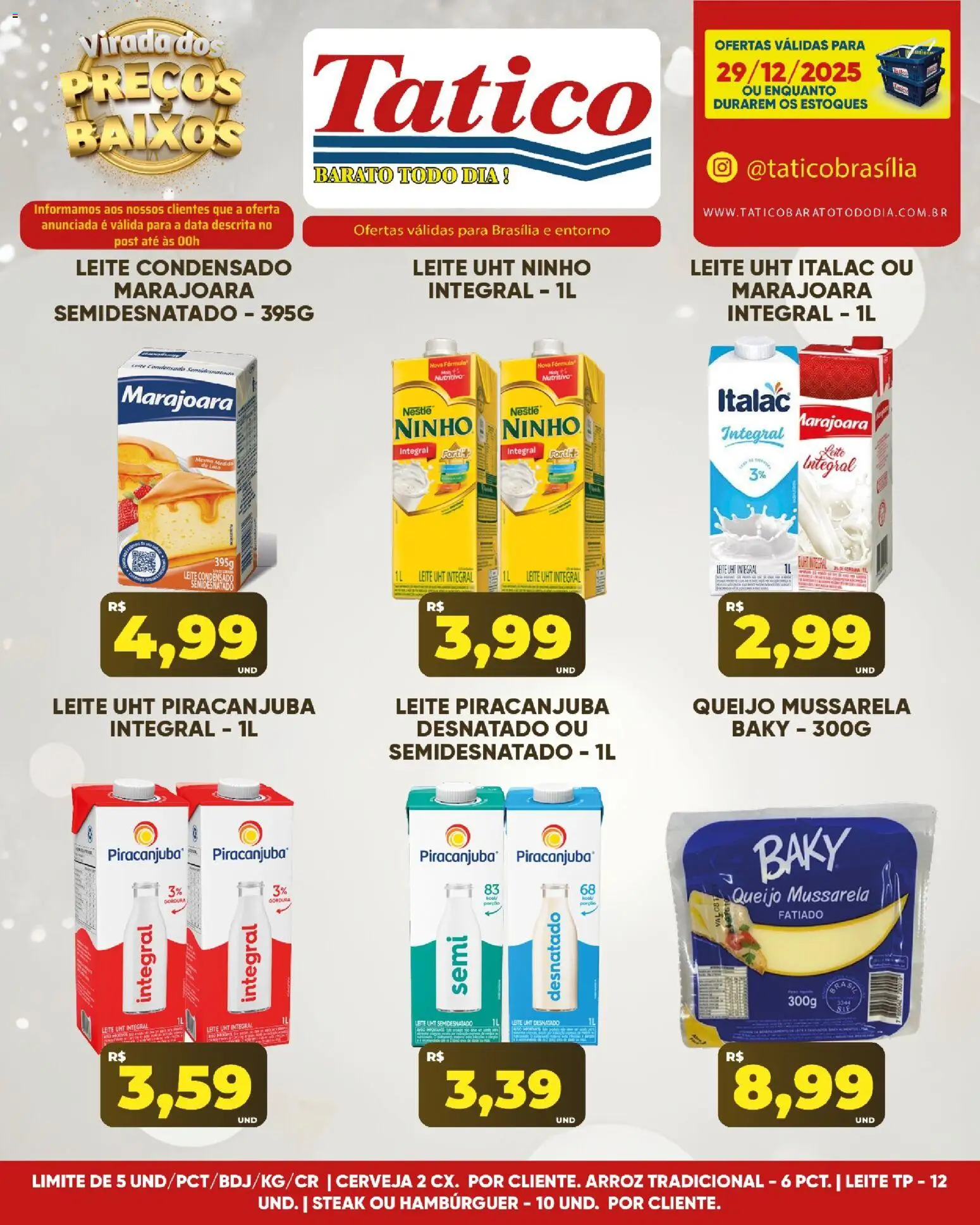 Tatico Folheto - válido de 29.12.2025 | Página: 5 | Produtos: Leite, Cerveja, Hambúrguer, Leite condensado