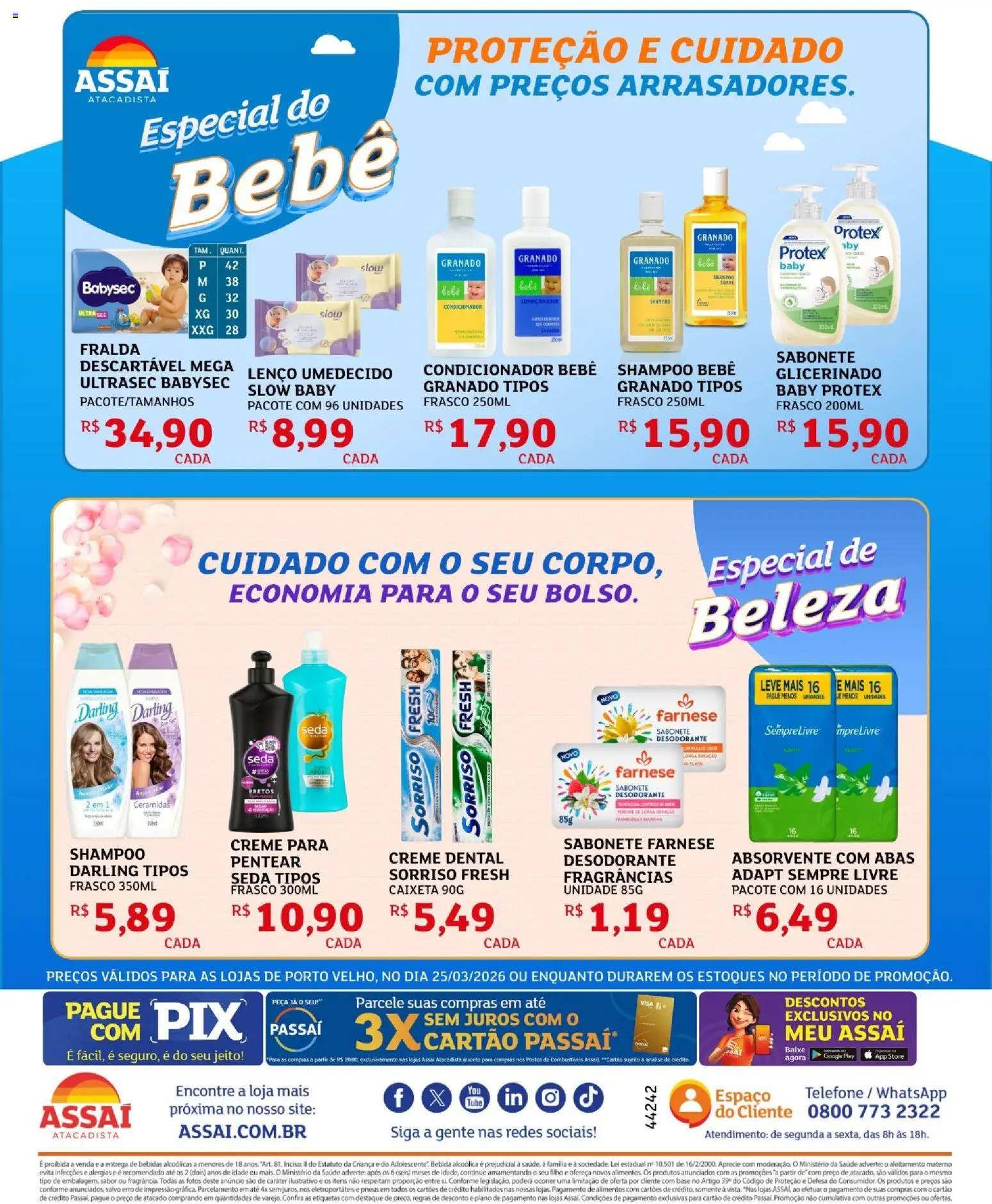 Assaí Atacadista Folheto - válido de 25.03.2026 | Página: 2 | Produtos: Shampoo, Lenço, Lenço umedecido, Creme dental