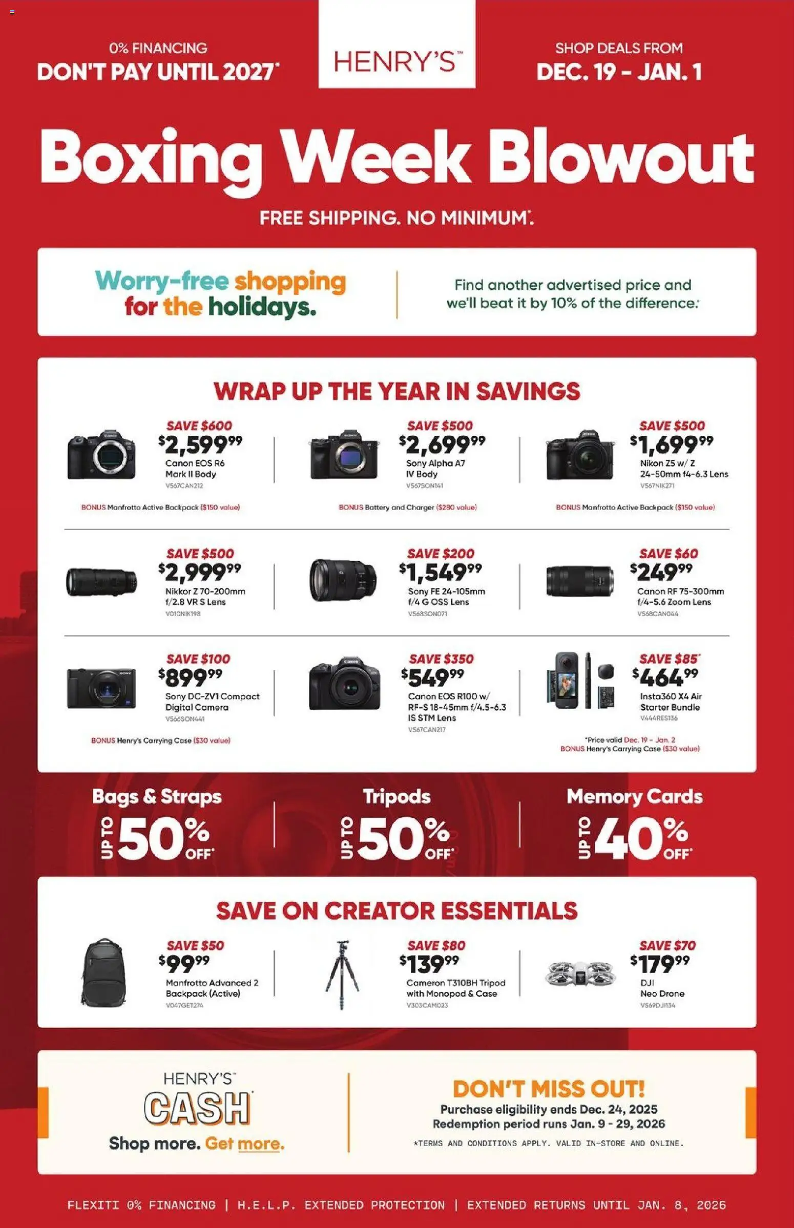 Henry's flyer valid from 19.12.2025 | Page: 1 | Products: Backpack, Camera, Case, Battery