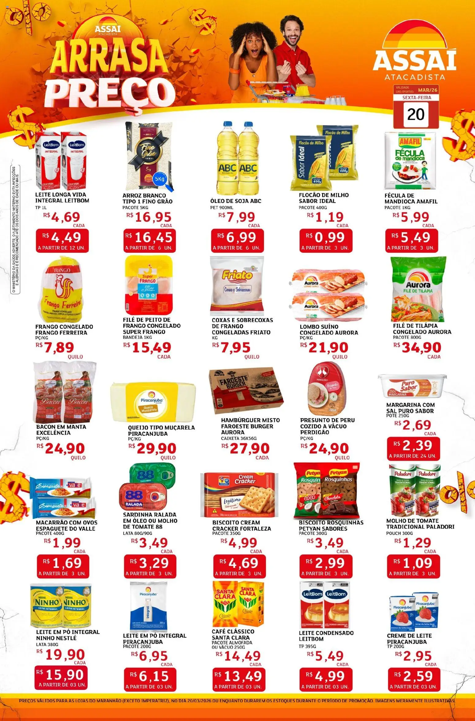 Assaí Atacadista Folheto - válido de 20.03.2026 | Página: 1 | Produtos: Queijo, Macarrão, Hambúrguer, Sardinha