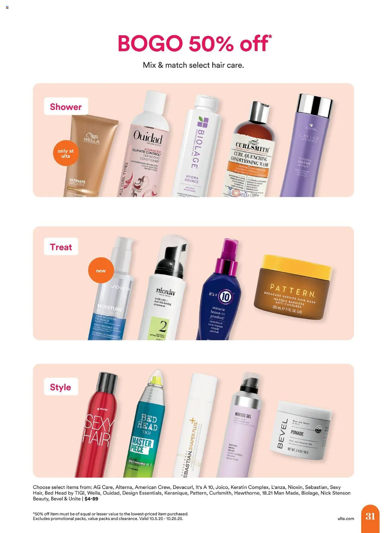 Ulta Beauty Weekly Ad - valid from 05.10.2025 | Page: 31 | Products: Bed, Shower, Conditioner, Mask