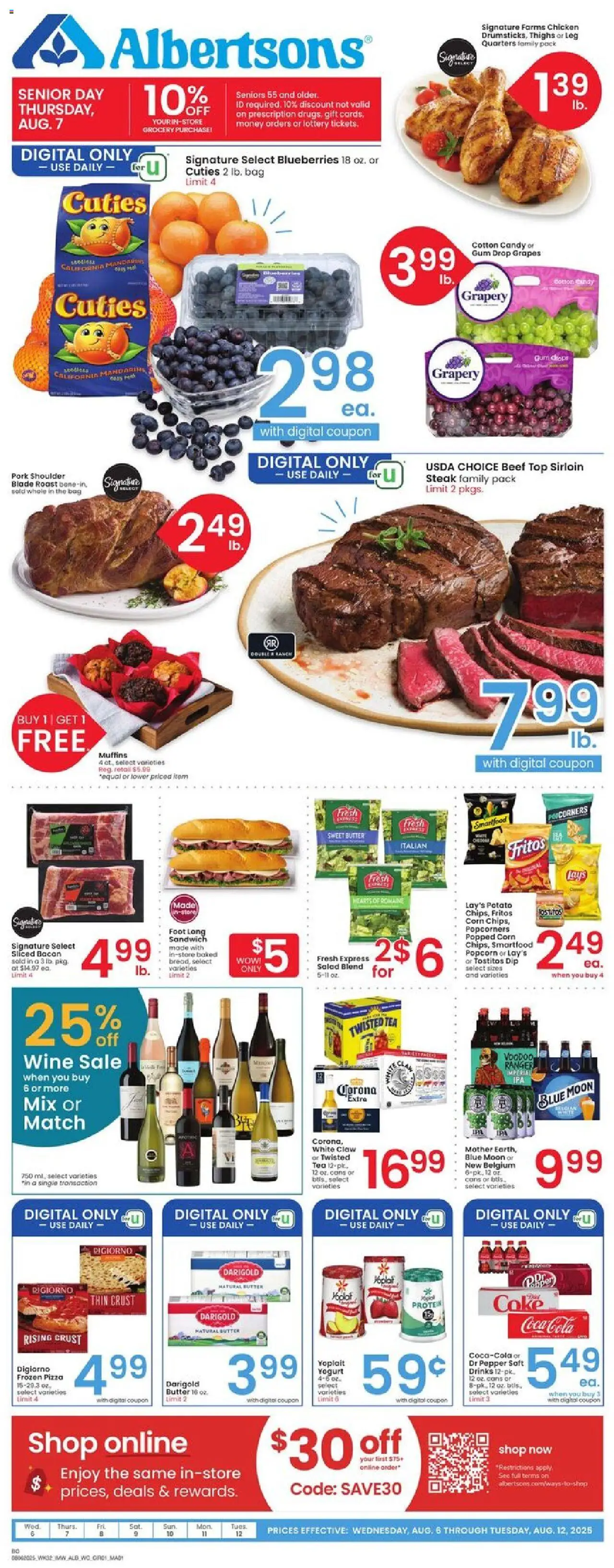 Albertsons Weekly Ad - valid from 06.08.2025 | Page: 1 | Products: Corn, Butter, Beef, Salad
