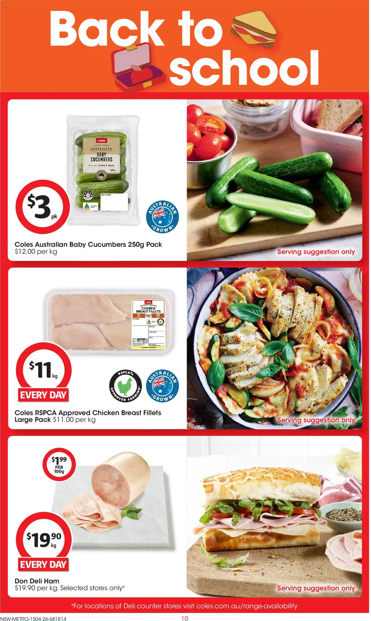 Coles catalogue - valid from 15.04.2026 | Page: 10 | Products: Ham, Chicken, Cucumbers