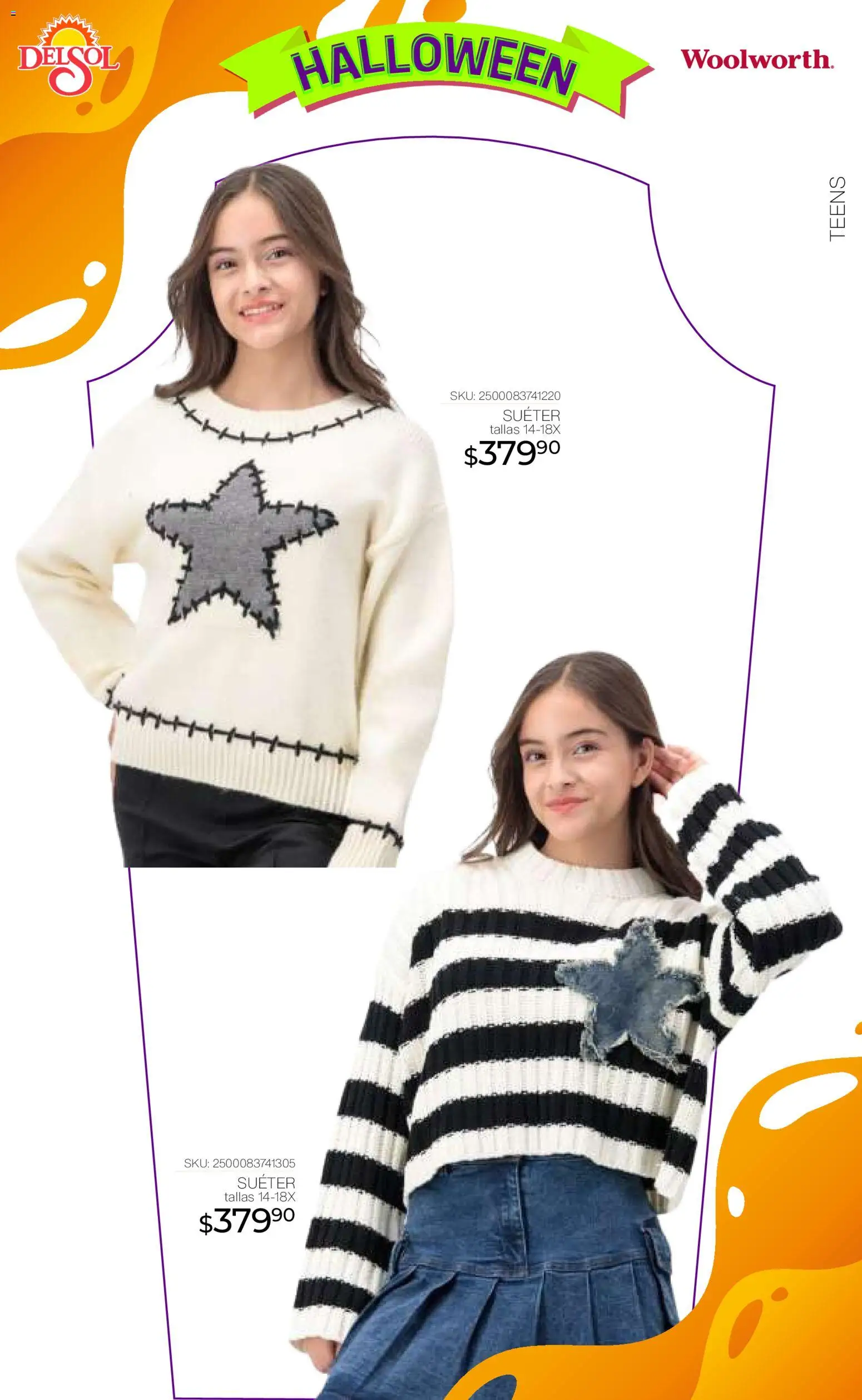 Nuevas ofertas de Del Sol y Woolworth válidas en toda la República Mexicana desde el 23.10.2025. ¡Encuentra las mejores ofertas en Del Sol y Woolworth - Catálogo Halloween! | Página: 17 | Productos: Suéter