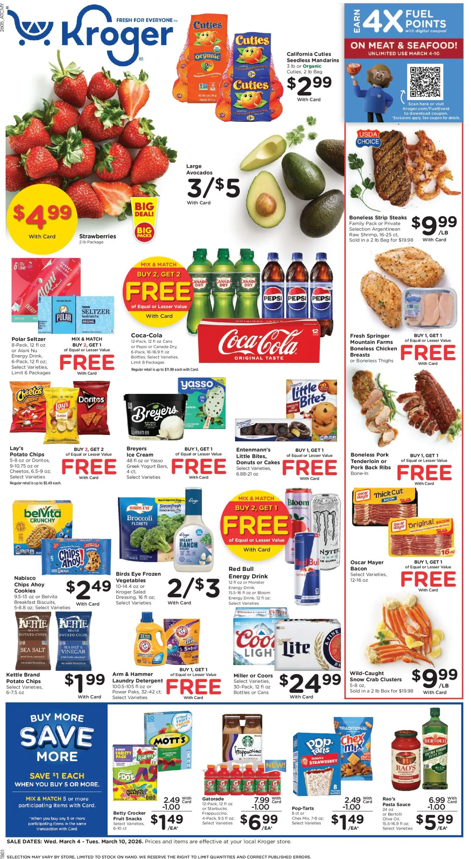 Kroger Weekly Ad - valid from 04.03.2026 | Page: 1 | Products: Mandarins, Pasta, Chips, Ice cream