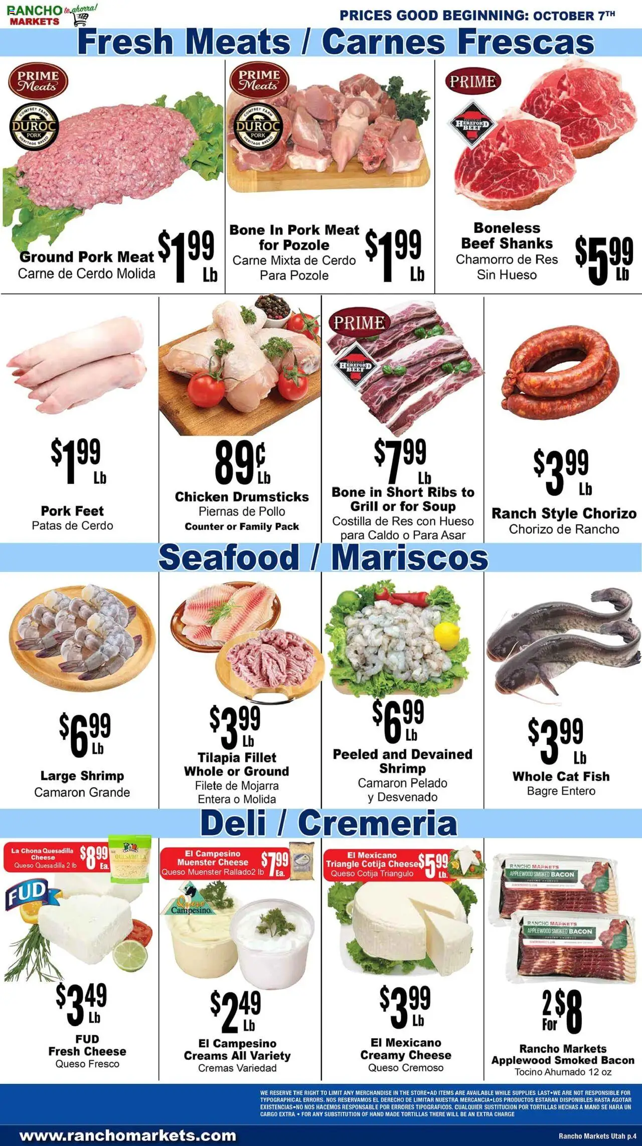 Rancho Markets Weekly Ad - valid from 07.10.2025 | Page: 4 | Products: Cheese, Fish, Seafood, Grill