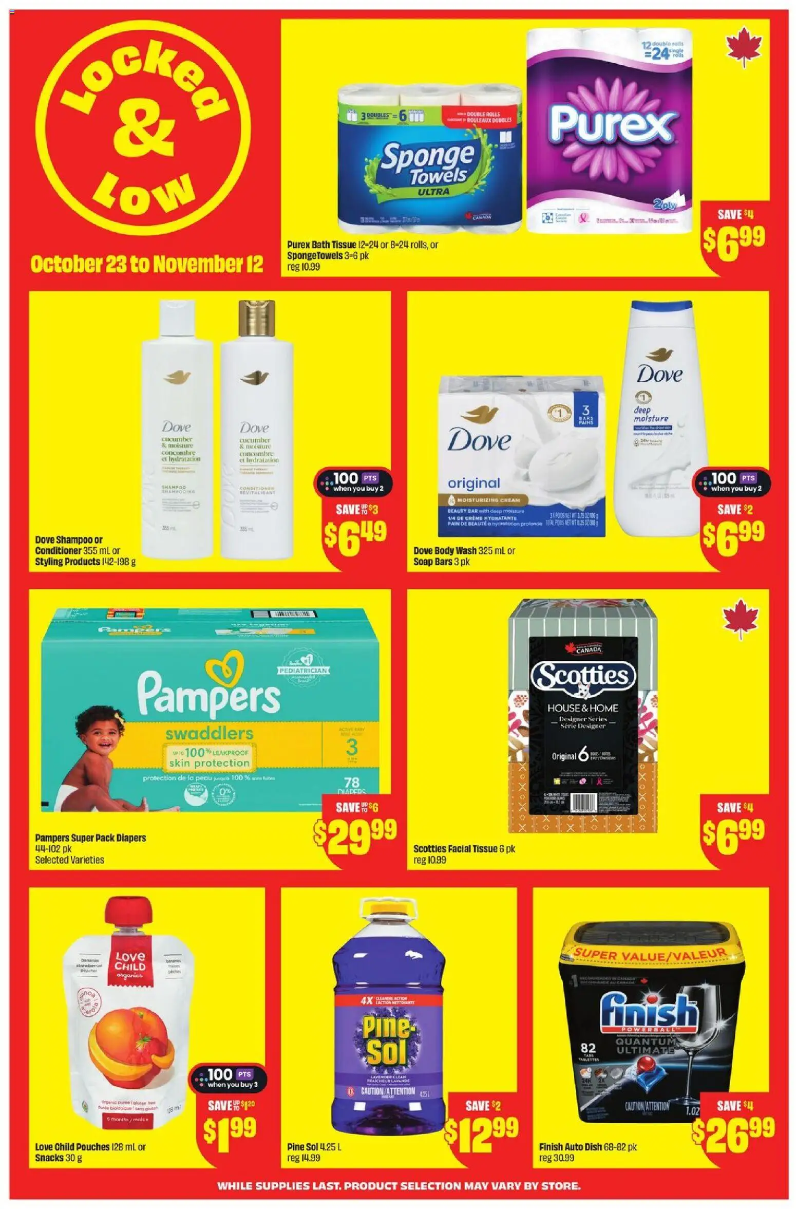 FreshCo flyer valid from 23.10.2025 | Page: 4 | Products: Shampoo, Conditioner, Soap, Bananas