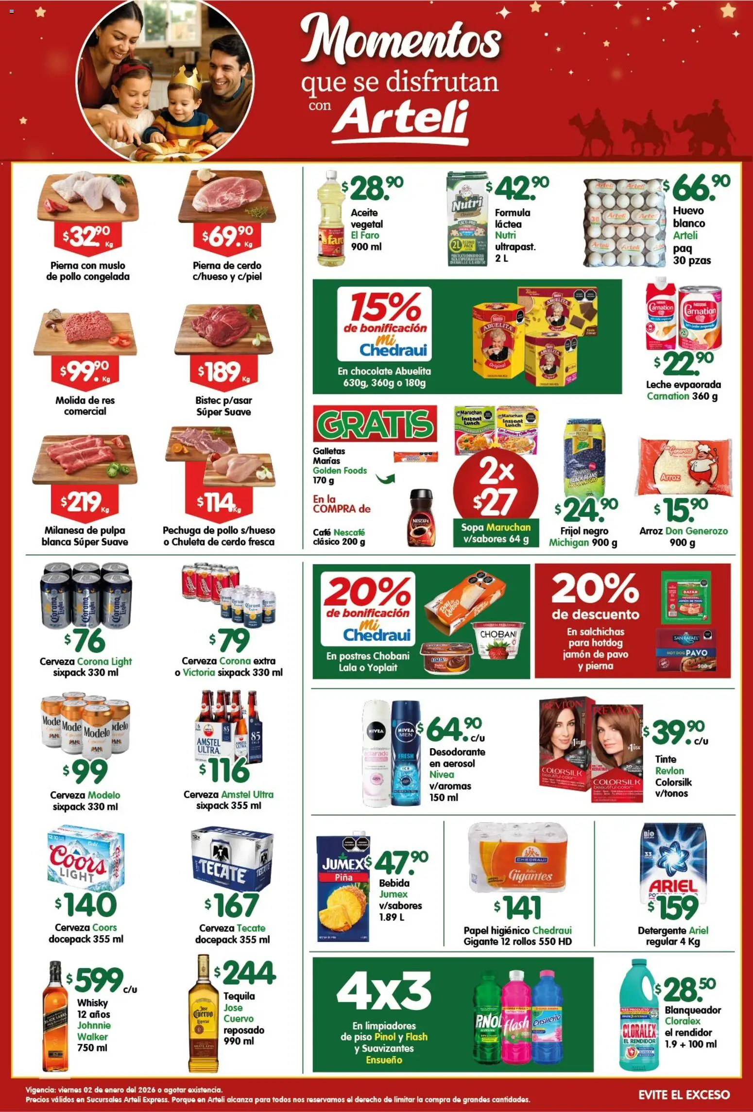 Nuevas ofertas de Arteli válidas en toda la República Mexicana desde el 02.01.2026. ¡Encuentra las mejores ofertas en Arteli folleto Express! | Página: 1 | Productos: Sopa, Cerdo, Tequila, Papel higiénico