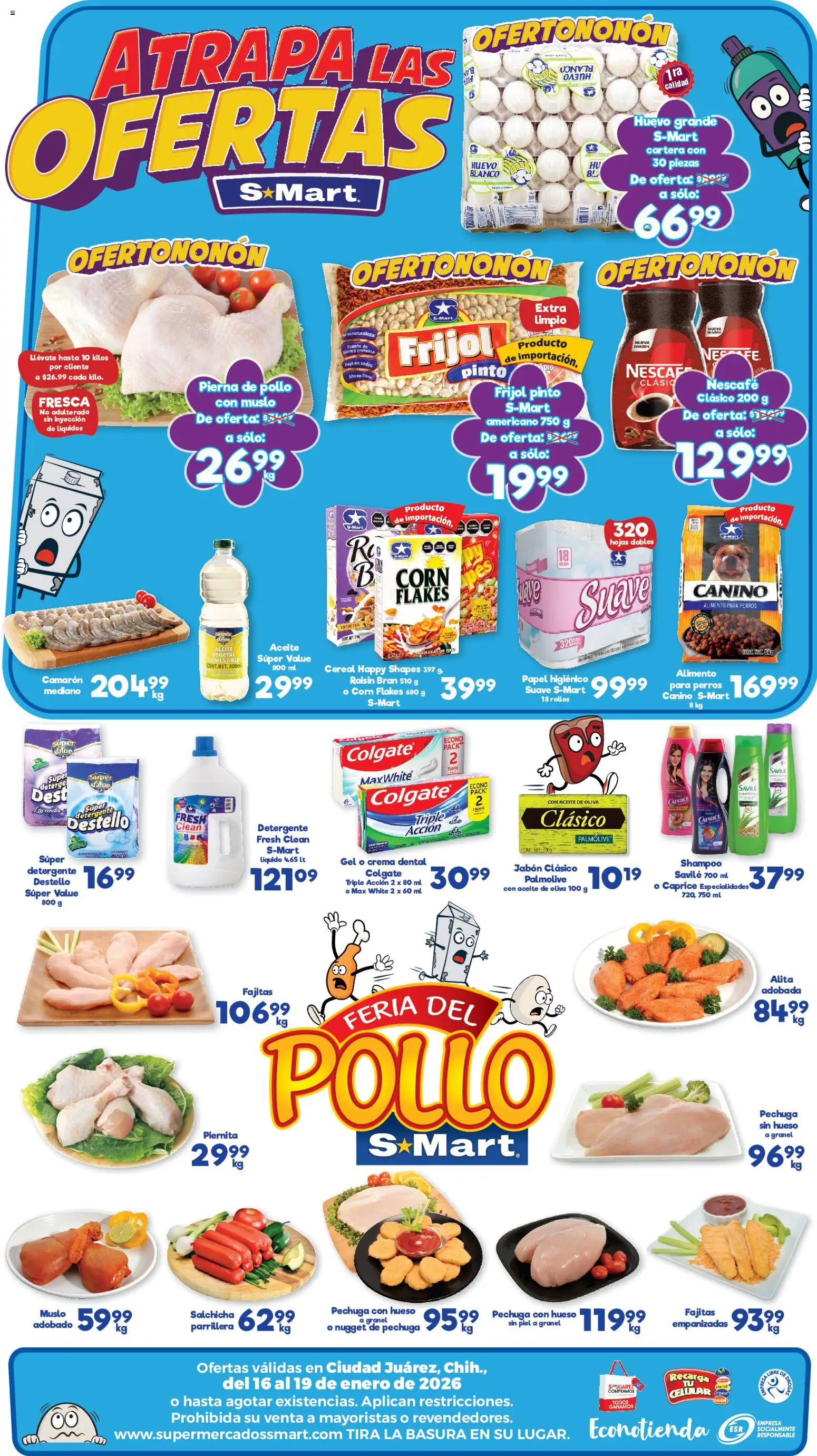 Nuevas ofertas de S-Mart válidas en toda la República Mexicana desde el 16.01.2026. ¡Encuentra las mejores ofertas en S-Mart folleto Juárez! | Página: 2 | Productos: Detergente, Aceite de oliva, Huevo, Aceite