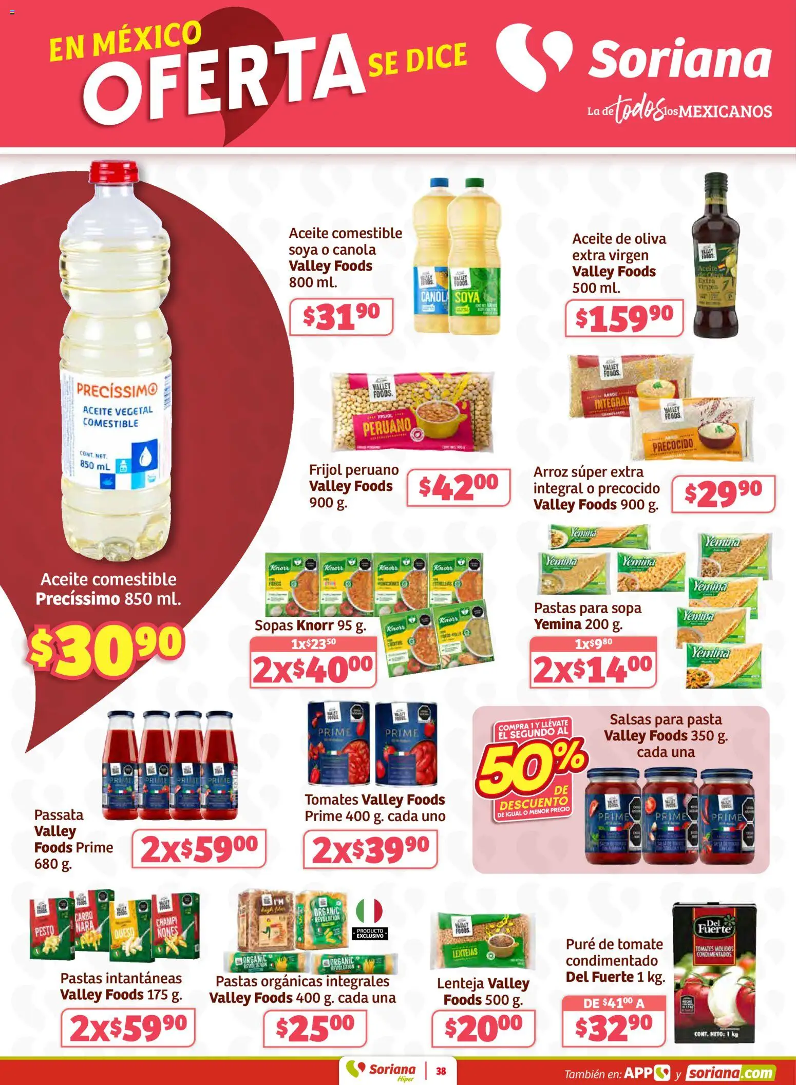 Nuevas ofertas de Soriana válidas en toda la República Mexicana desde el 30.01.2026. ¡Encuentra las mejores ofertas en Soriana - Preciazazaso Híper: Edo Mex, Gro, Hgo, Mor, Pue, Qto, Tlax, Ver! | Página: 38 | Productos: Lentejas, Pure de Tomate, Arroz, Pasta