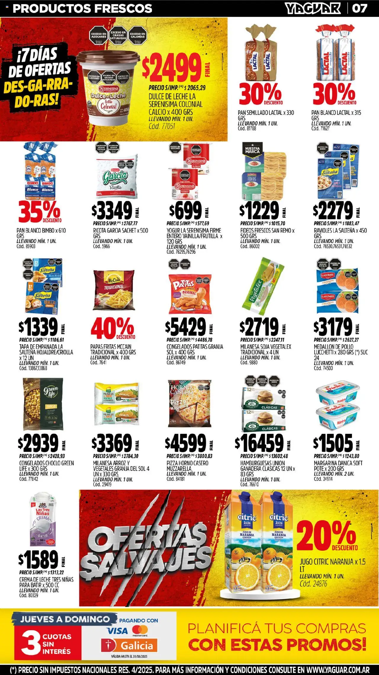 Yaguar - Salta │ válido desde el 11.08.2025 | Página: 7 | Productos: Leche, Pan, Papas fritas, Crema