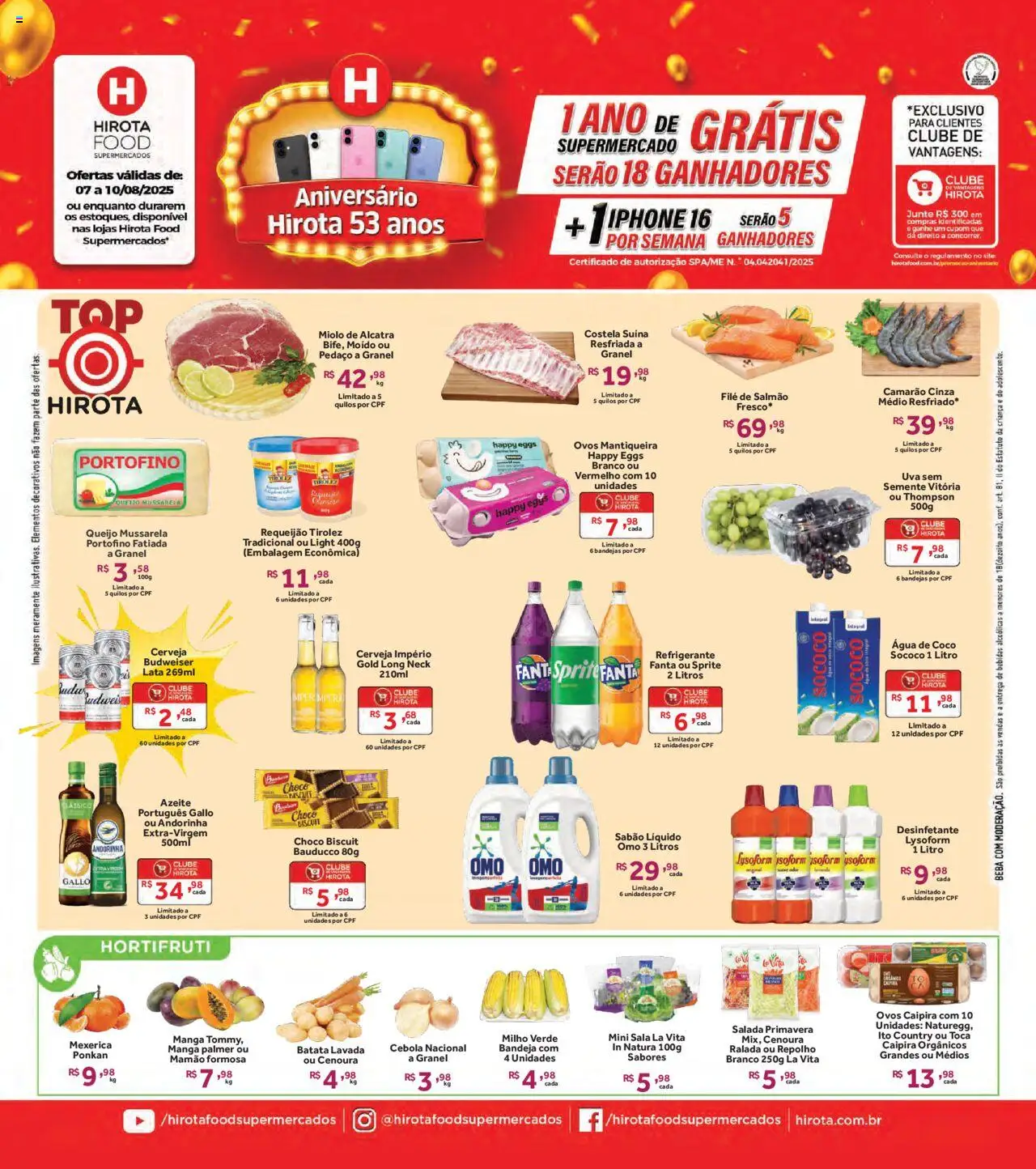 Hirota Food Folheto - válido de 08.08.2025 | Página: 1 | Produtos: Iphone, Cebola, Mamão, Batata