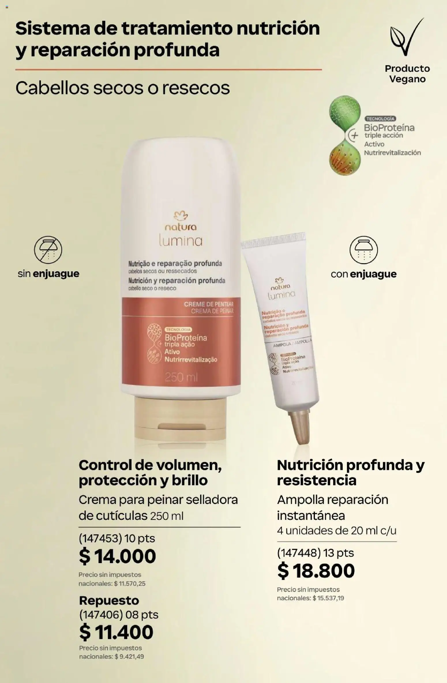 Natura Catálogo Ciclo 4/2026 │ válido desde el 01.04.2026 | Página: 258 | Productos: Crema de peinar, Brillo, Ampolla, Crema