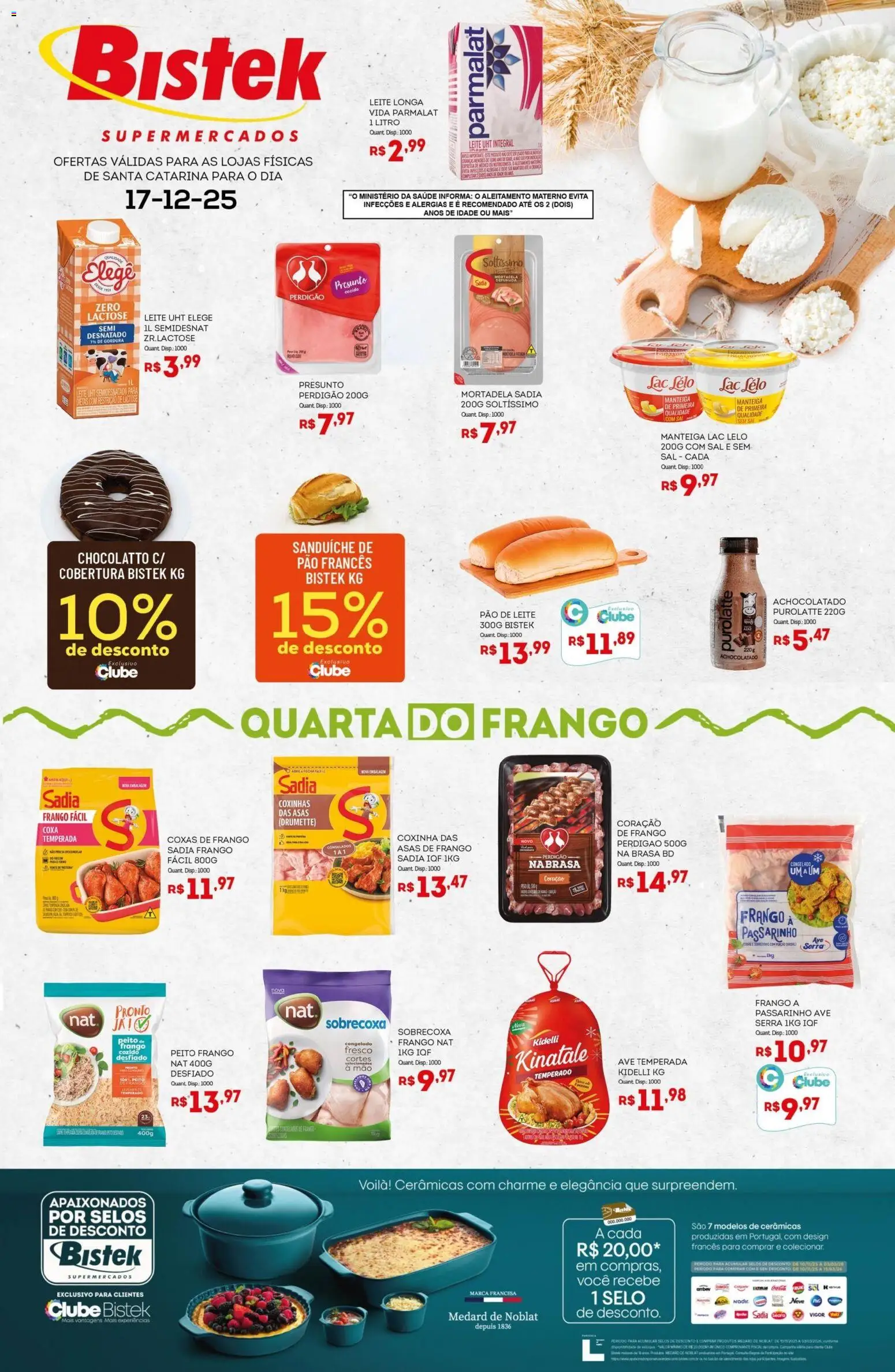 Bistek Supermercados Folheto - válido de 17.12.2025 | Página: 1 | Produtos: Manteiga, Pão, Presunto, Frango