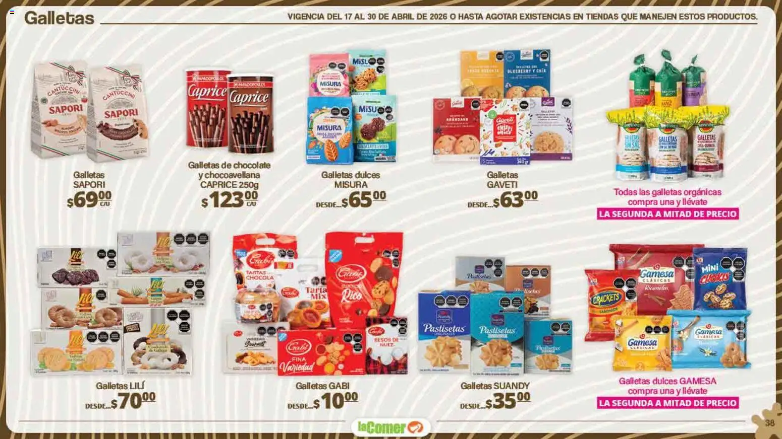 Nuevas ofertas de La Comer válidas en toda la República Mexicana desde el 17.04.2026. ¡Encuentra las mejores ofertas en La Comer folleto Día del Niño! | Página: 38 | Productos: Chocolate, Dulces, Galletas