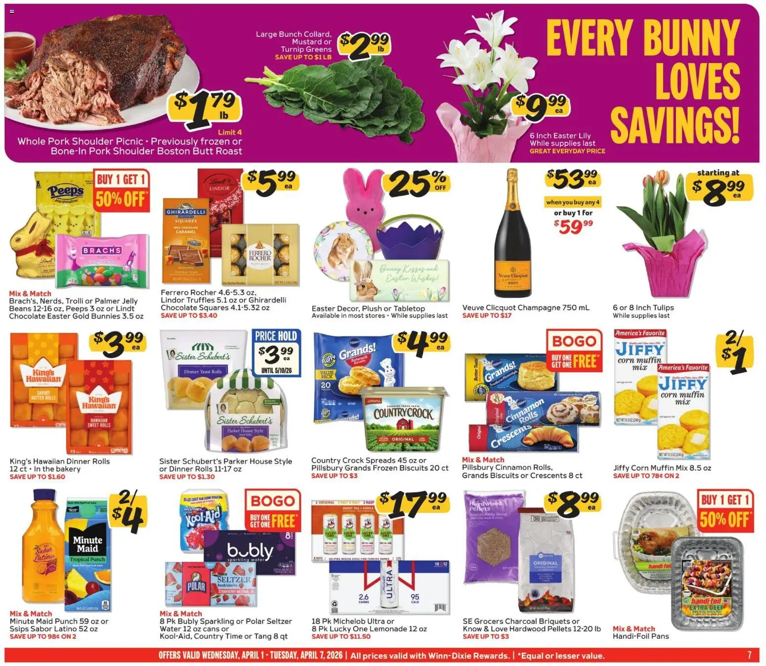 Winn Dixie Weekly Ad - valid from 01.04.2026 | Page: 7 | Products: Tea, Vodka, Greens, Muffin