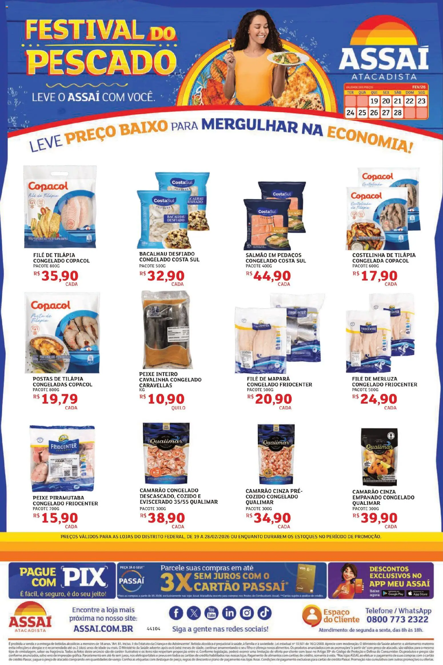 Assaí Atacadista Folheto - válido de 19.02.2026 | Página: 1 | Produtos: Camarão, Pneus, Baixo, Telefone