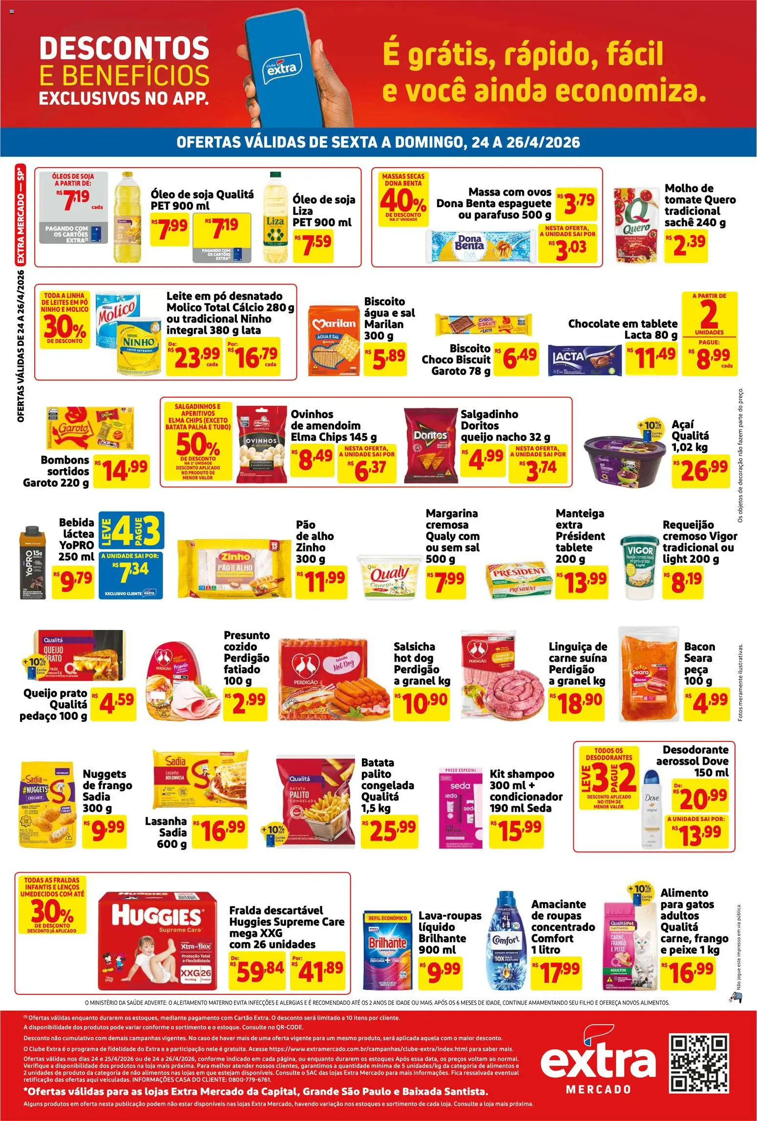 Extra Folheto - válido de 24.04.2026 | Página: 2 | Produtos: Shampoo, Biscoito, Elma Chips, Bebida