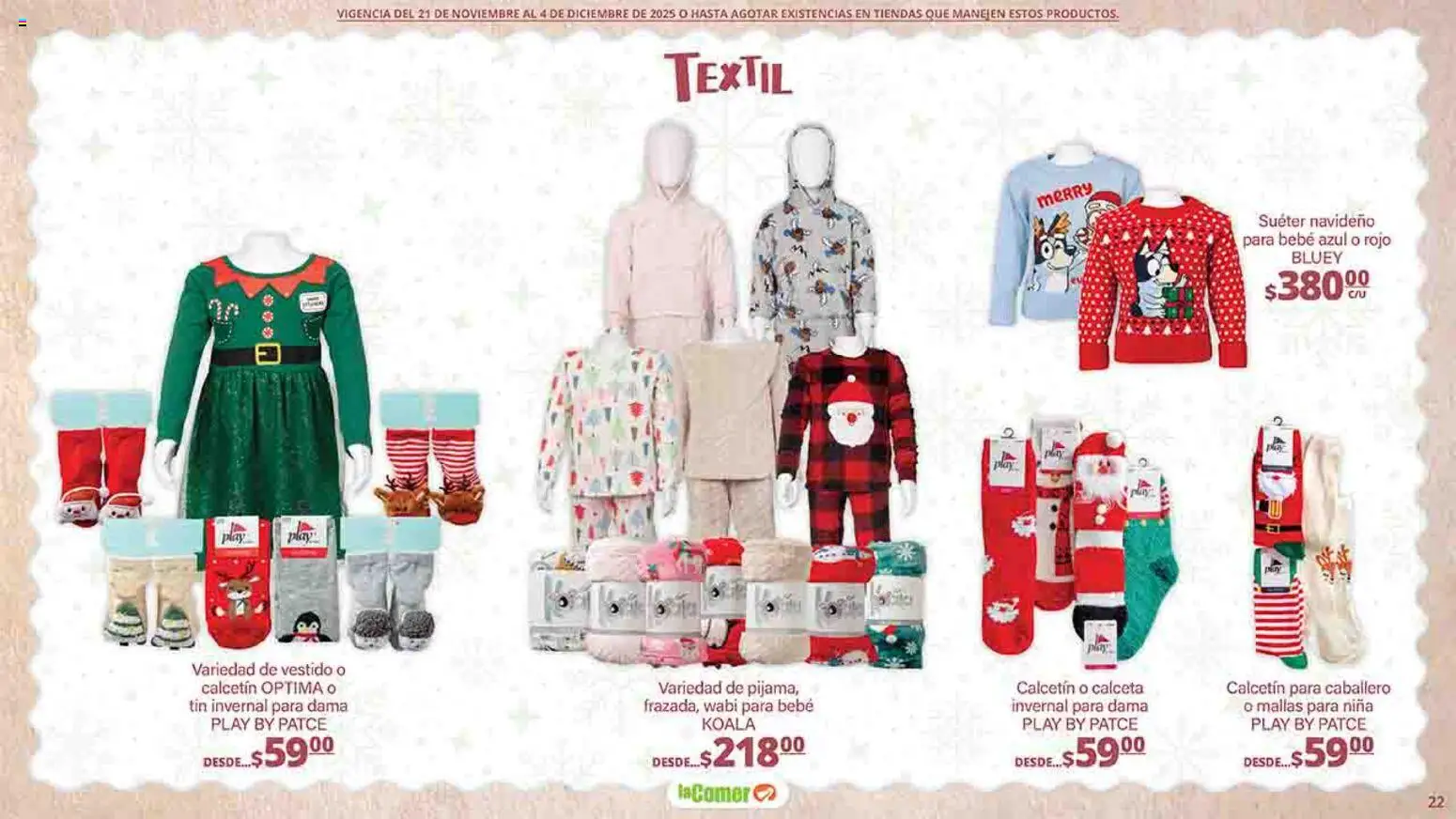 Nuevas ofertas de La Comer válidas en toda la República Mexicana desde el 21.11.2025. ¡Encuentra las mejores ofertas en La Comer folleto Felices Fiestas! | Página: 22 | Productos: Suéter, Vestido, Mallas