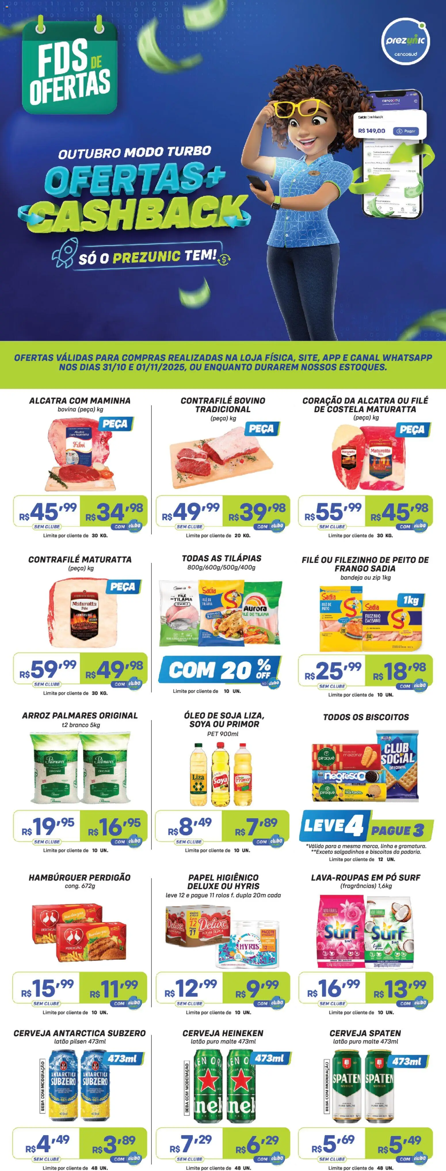 Prezunic Folheto - válido de 31.10.2025 | Página: 1 | Produtos: Pó, Alcatra, Maminha, Arroz