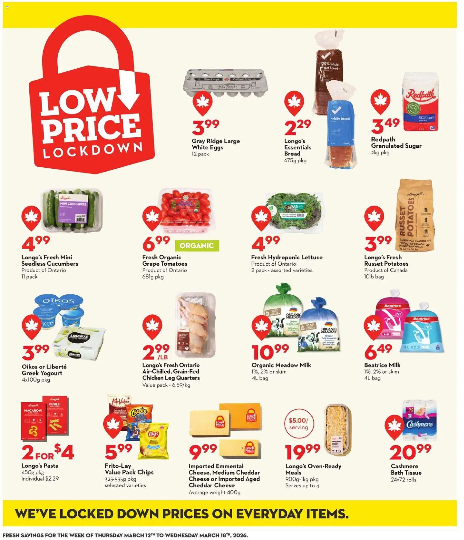 Longo's flyer valid from 12.03.2026 | Page: 18 | Products: Pasta, Bath, Milk, Bread