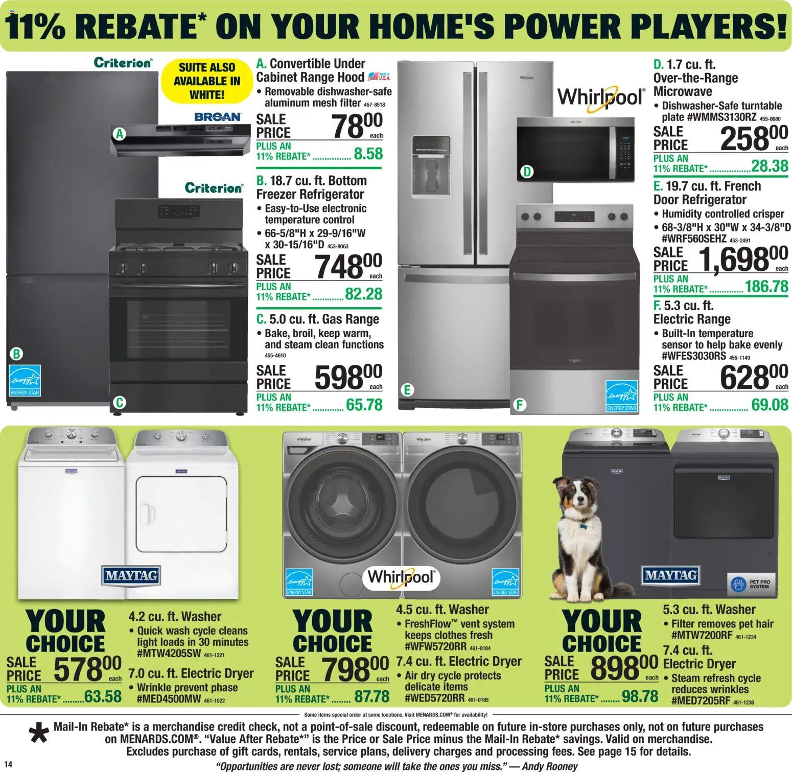 Menards Weekly Ad - valid from 15.02.2026 | Page: 20 | Products: Microwave, Clothes, Sensor, Refrigerator