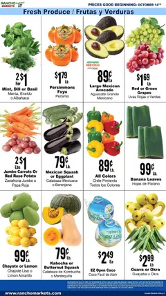 Preview of Rancho Markets weekly ads valid from 14.10.2025 | Page: 3 | Products: Avocado, Lemon, Eggplant, Grapes