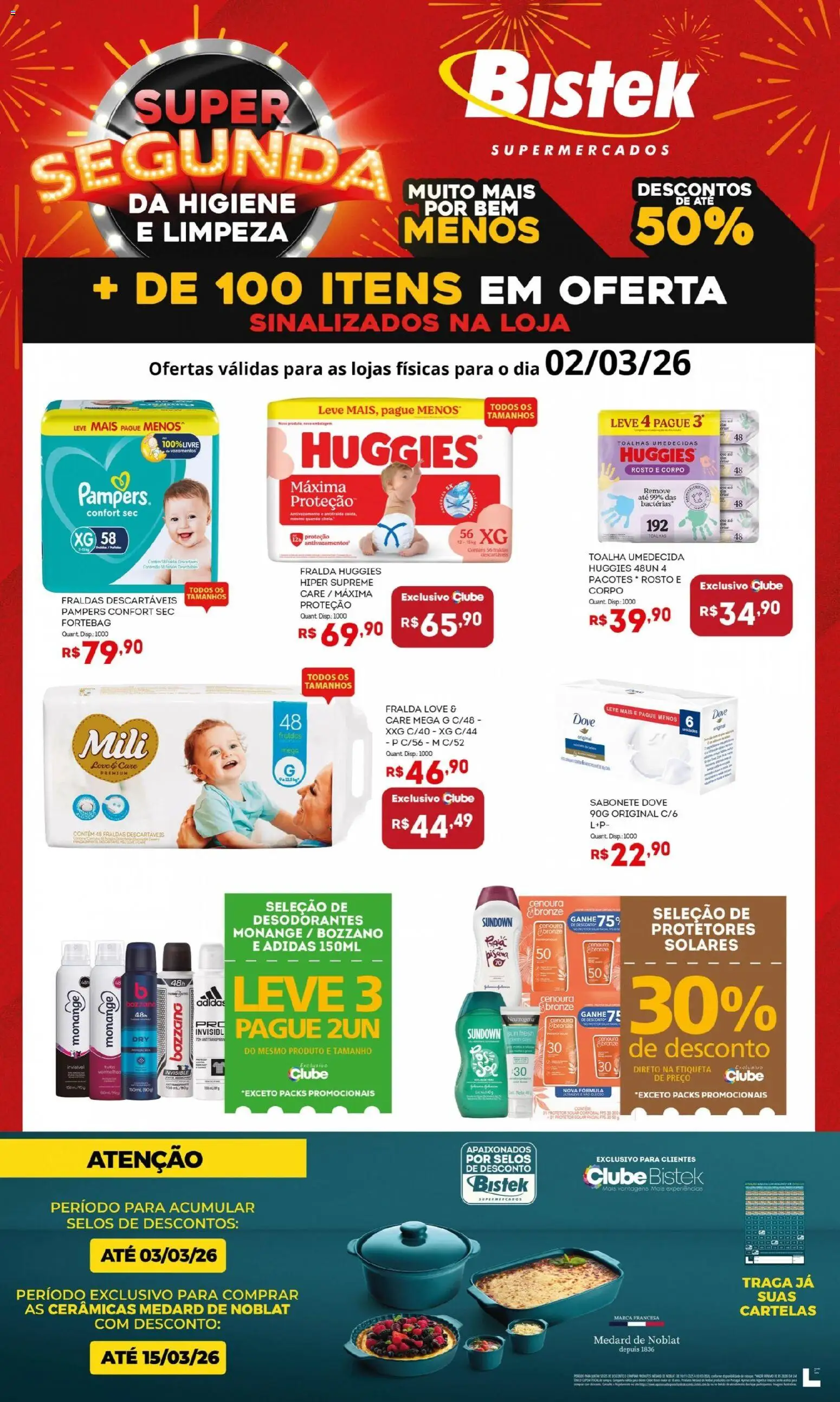 Bistek Supermercados Folheto - válido de 02.03.2026 | Página: 1 | Produtos: Cenoura, Sabonete, Fraldas, Dove