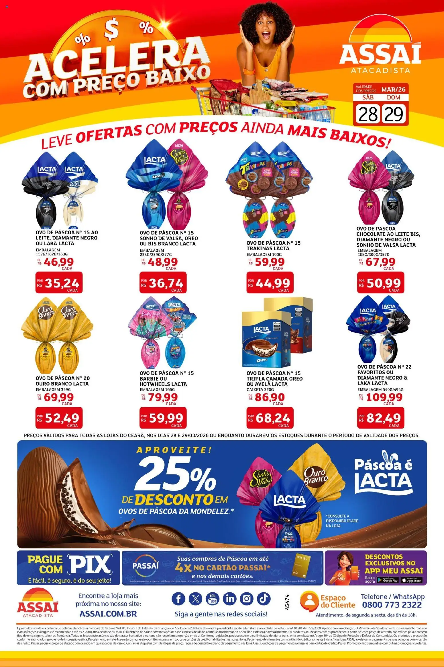 Assaí Atacadista Folheto - válido de 28.03.2026 | Página: 1 | Produtos: Leite, Pneus, Bebida, Telefone