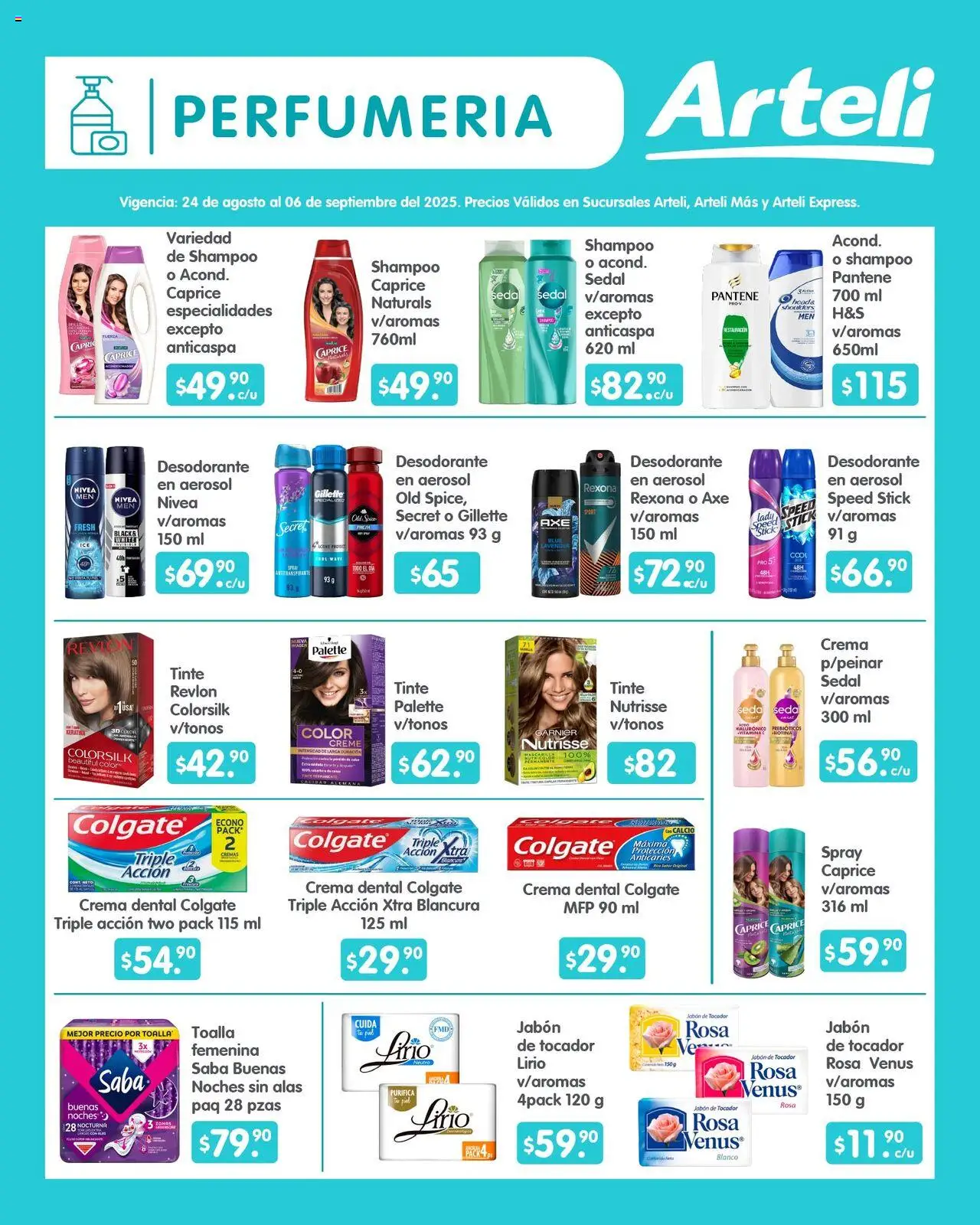 Nuevas ofertas de Arteli válidas en toda la República Mexicana desde el 24.08.2025. ¡Encuentra las mejores ofertas en Arteli - Folleto Quincenal! | Página: 13 | Productos: Antitranspirante, Crema, Toalla, Jabón