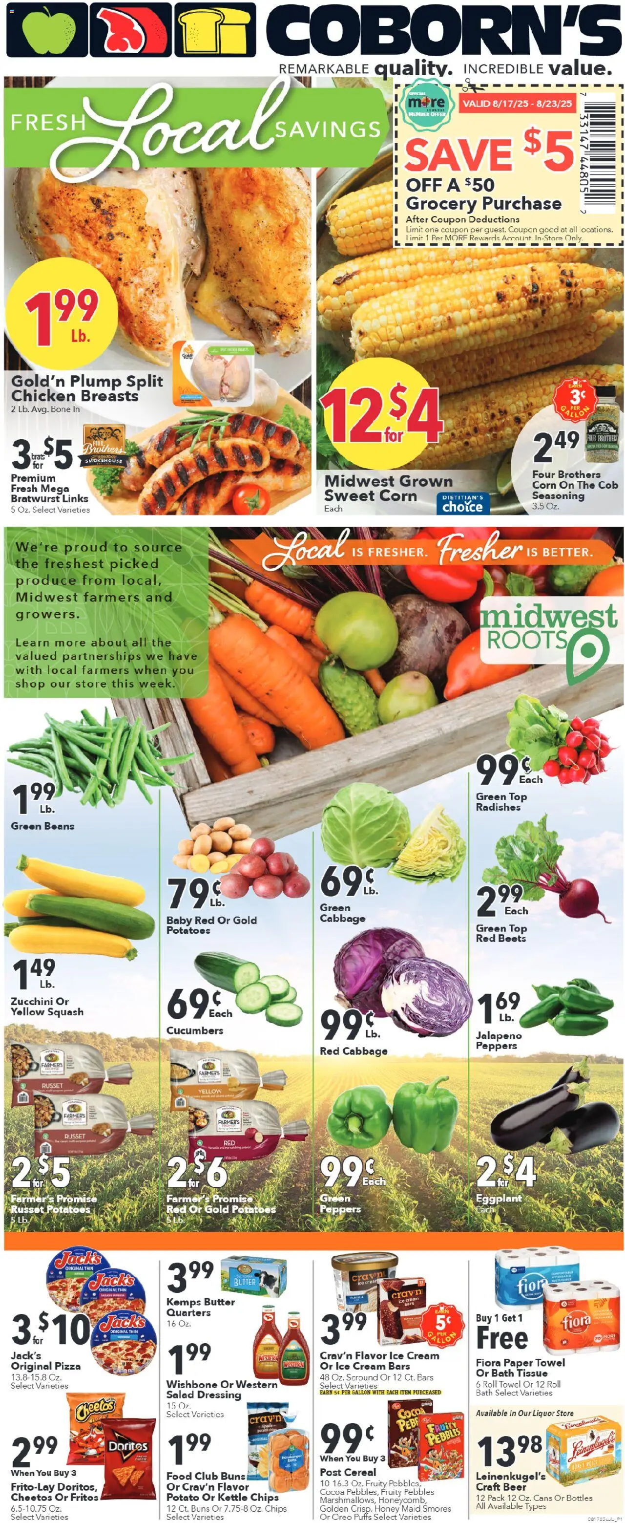 Coborn's Weekly Ad - valid from 17.08.2025 | Page: 1 | Products: Squash, Butter, Pizza, Cabbage