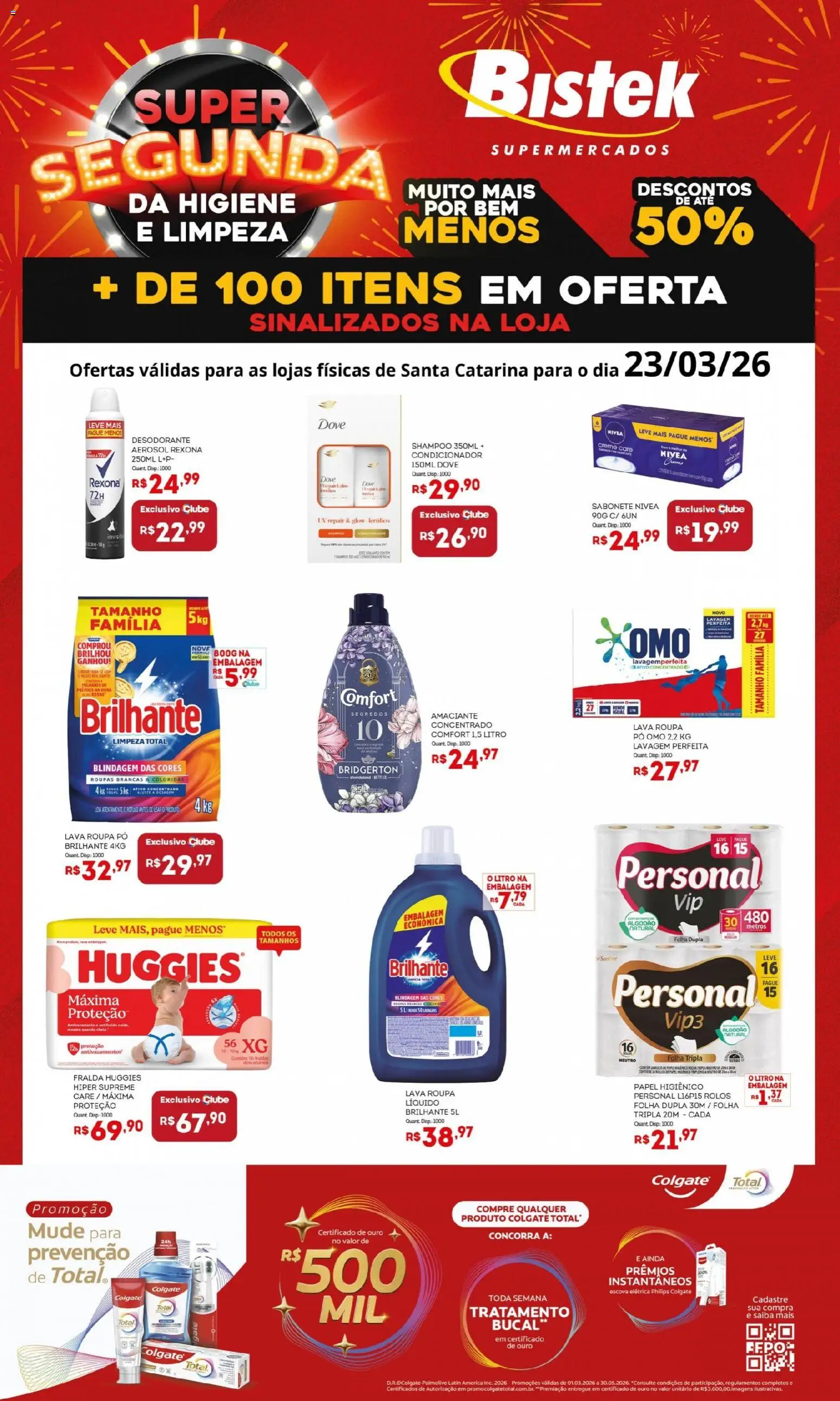 Bistek Supermercados Folheto - válido de 23.03.2026 | Página: 1 | Produtos: Shampoo, Roupas, Sabonete, Amaciante