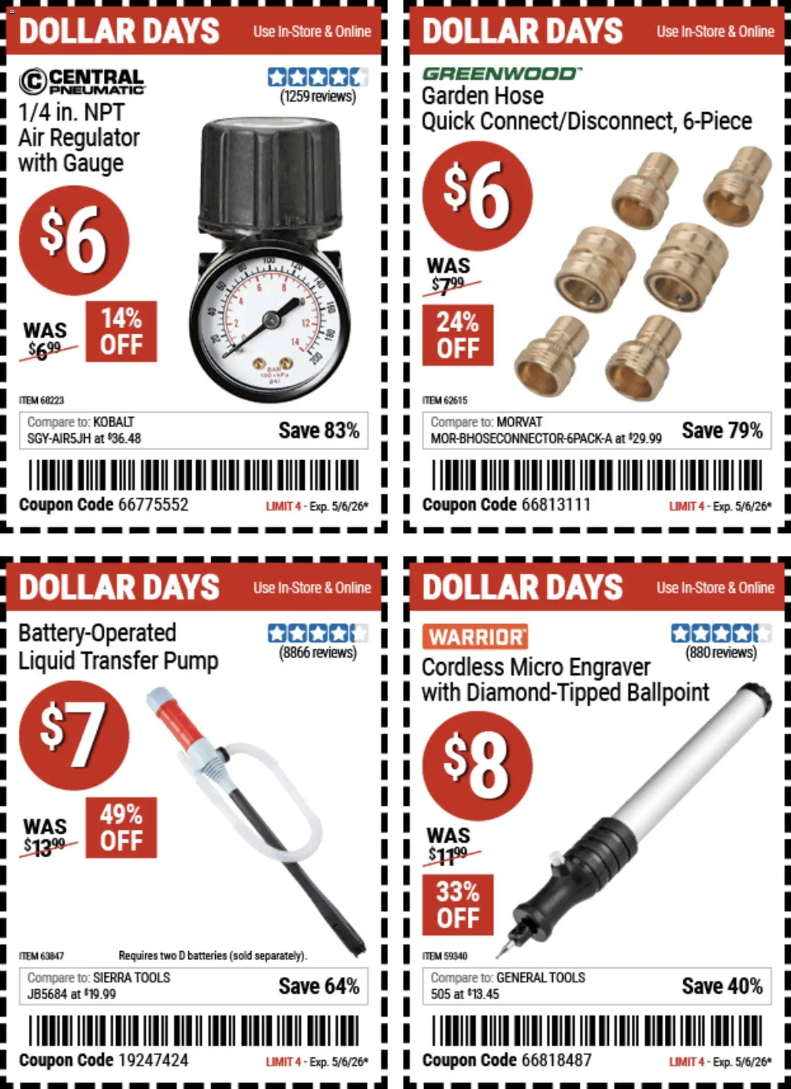 Harbor Freight Dollar Days - valid from 23.04.2026 | Page: 6 | Products: Pneumatic, Pump, Engraver