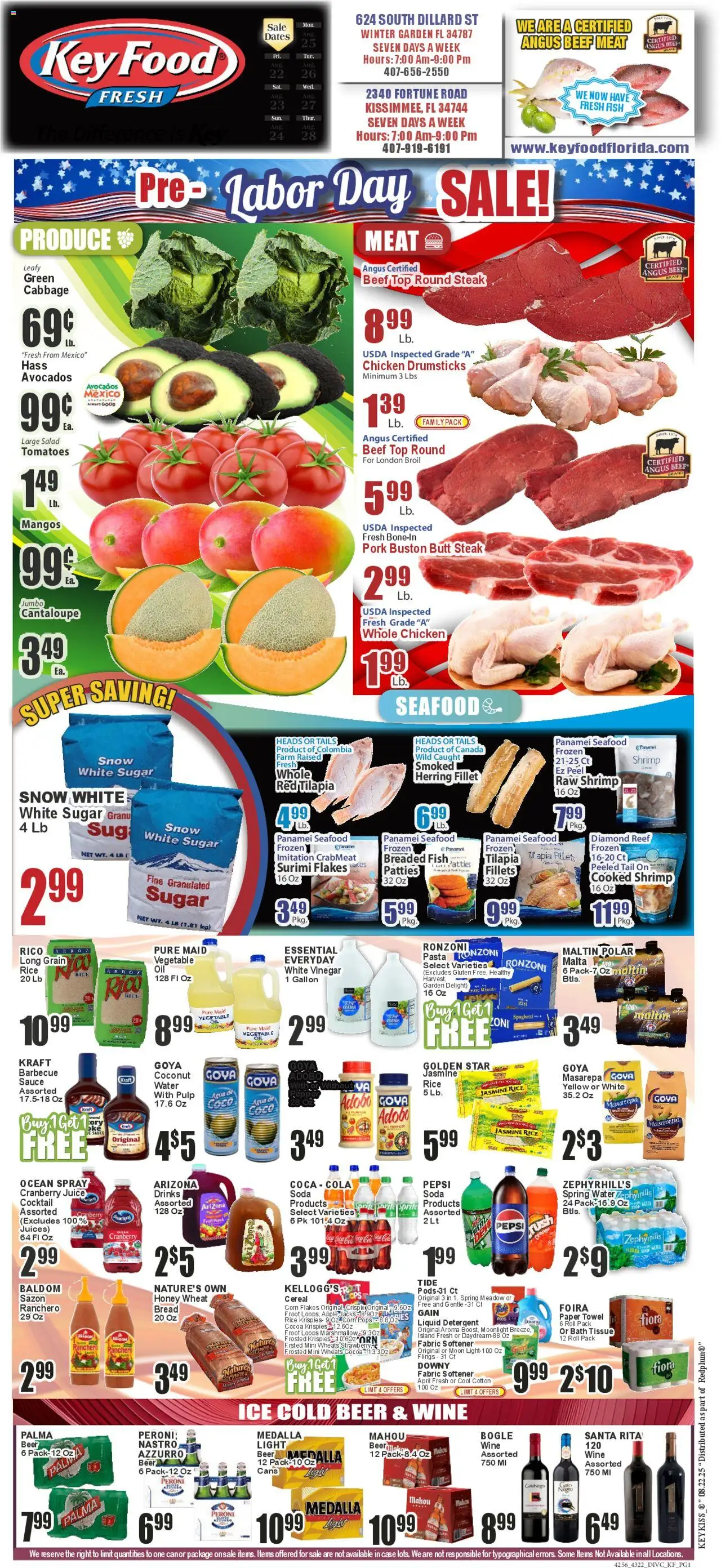 Key Food Weekly Ad - valid from 22.08.2025 | Page: 1 | Products: Bath, Tomatoes, Pasta, Case