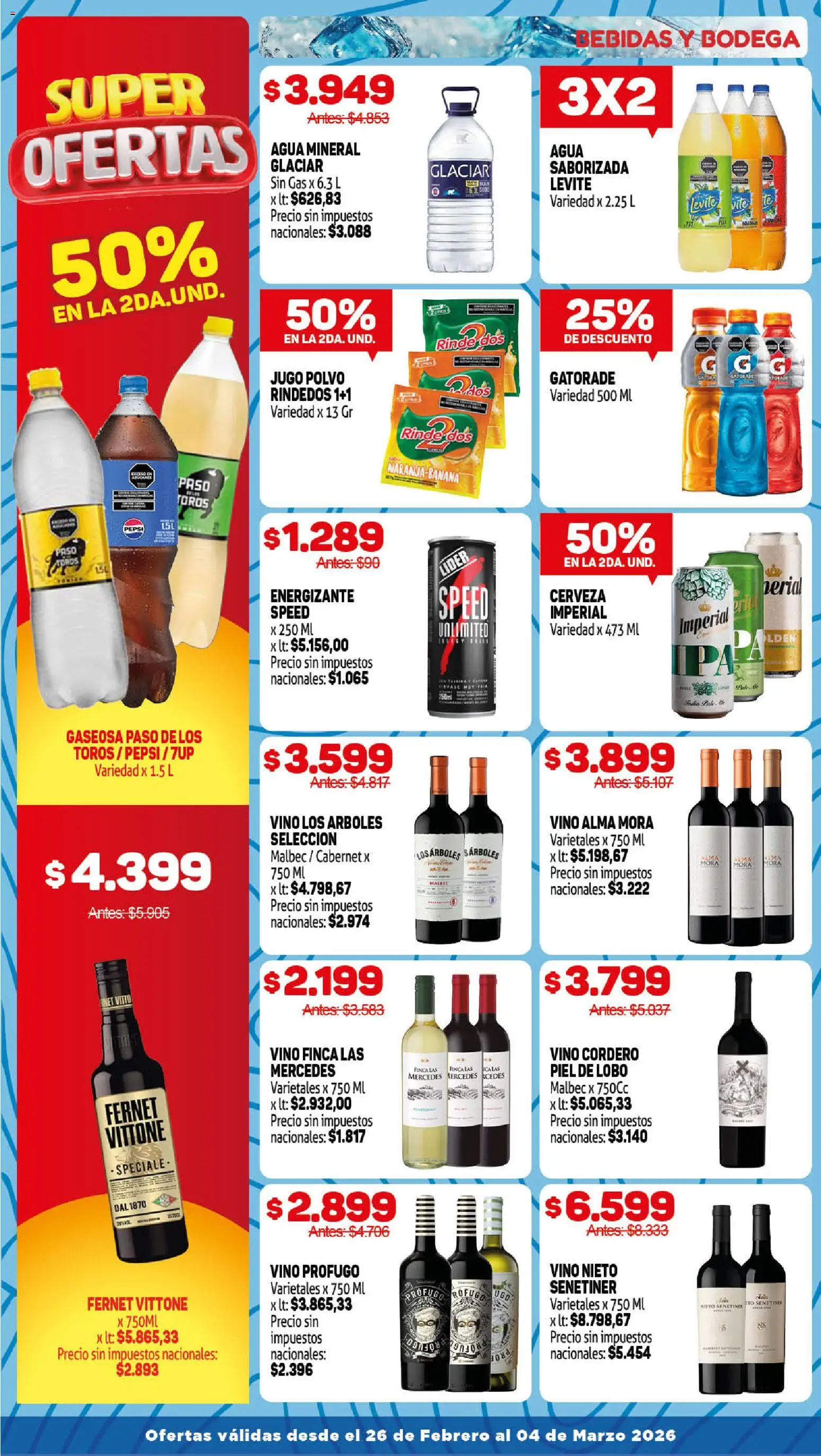 Makro ofertas │ válido desde el 26.02.2026 | Página: 10 | Productos: Fernet, Agua, Jugo, Cerveza