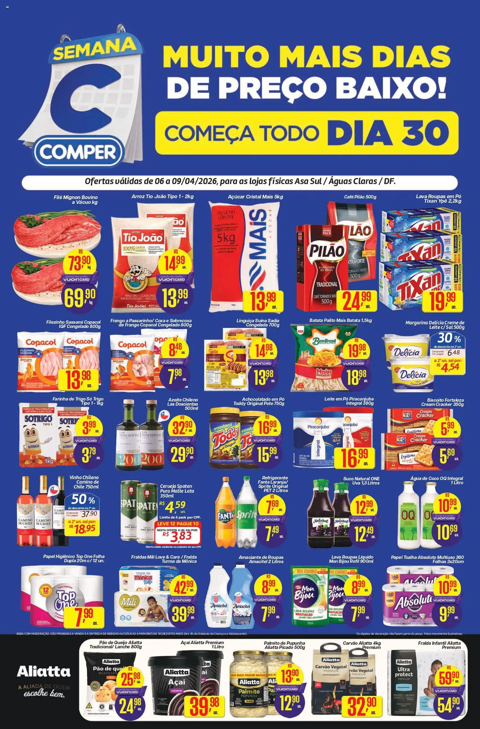 Comper Folheto - válido de 06.04.2026 | Página: 1 | Produtos: Achocolatado, Linguiça, Sal, Azeite