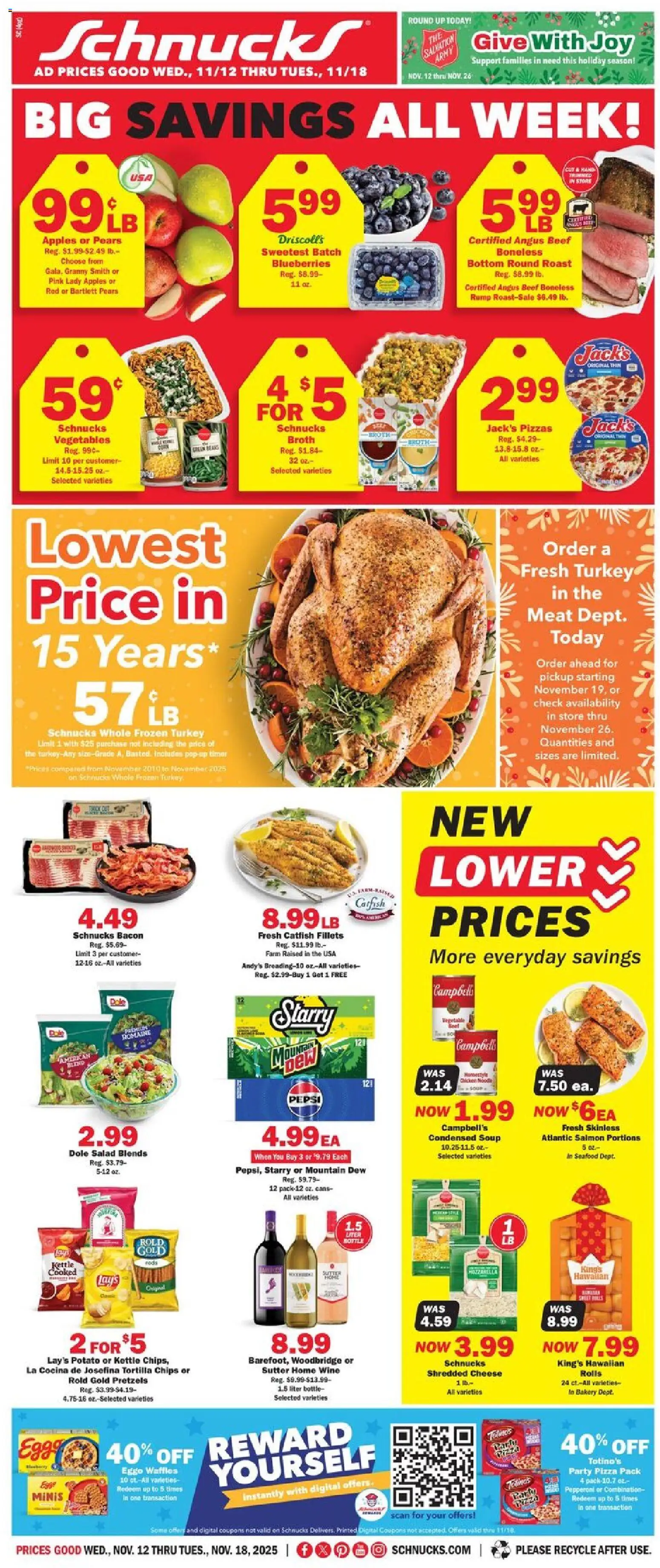 Schnucks Weekly Print Ad - IL - valid from 12.11.2025 | Page: 1 | Products: Pizza, Wine, Chips, Seafood