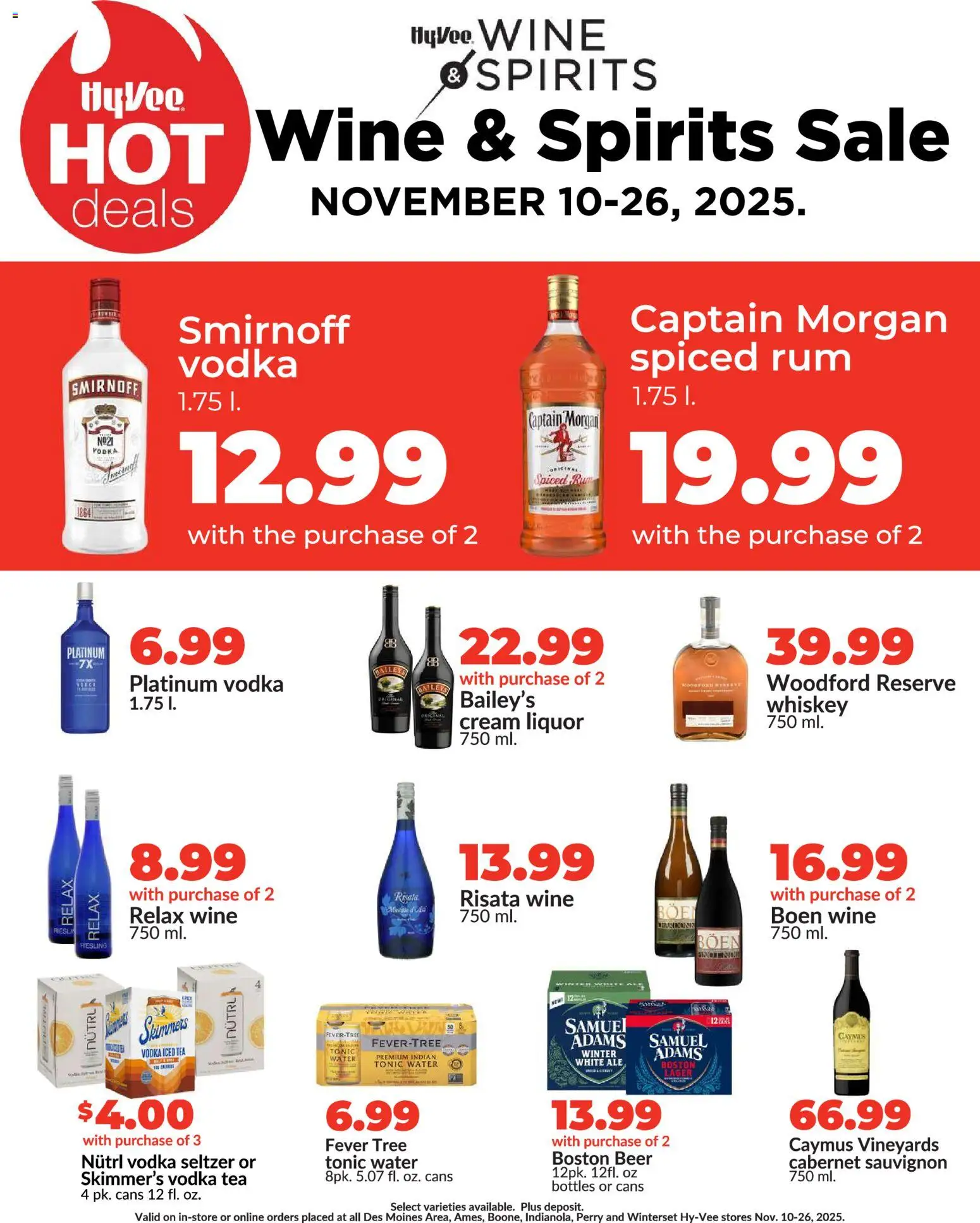 HyVee Wine & Spirits Specials - valid from 17.11.2025 | Page: 1 | Products: Tea, Cream, Whiskey, Water